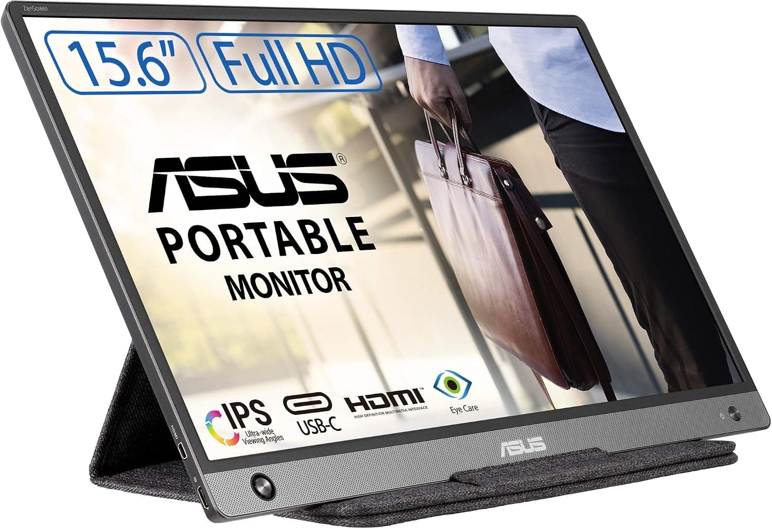ASUS MB16AH - Monitor portátil de 15.6" FullHD (1920x1080, USB-C, Micro-HDMI, Antiparpadeo, Luz Azul de Baja Intensidad, Funda Plegable), 220cd/m², Gris