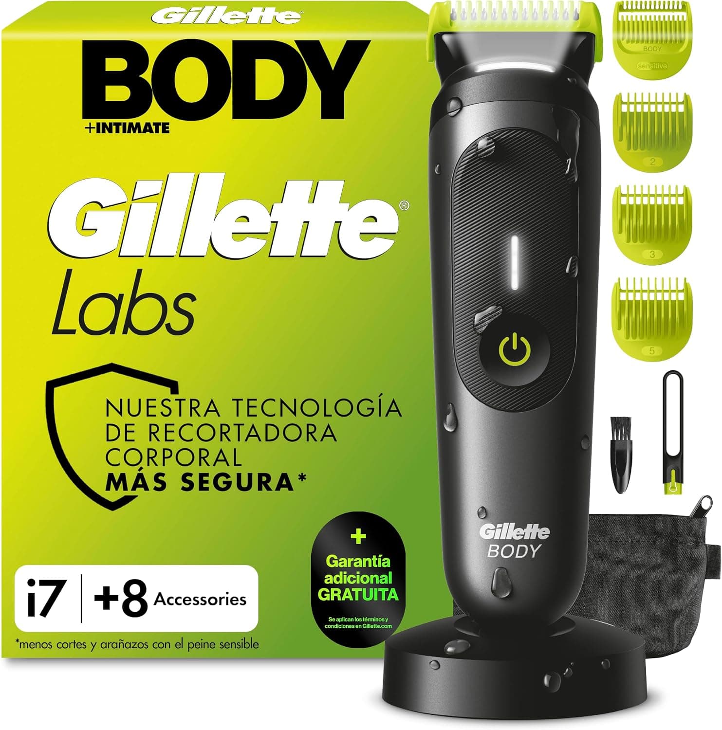 GilletteLabs i7 Body + Intimate Afeitadora Corporal, 8 Accesorios, Negro
