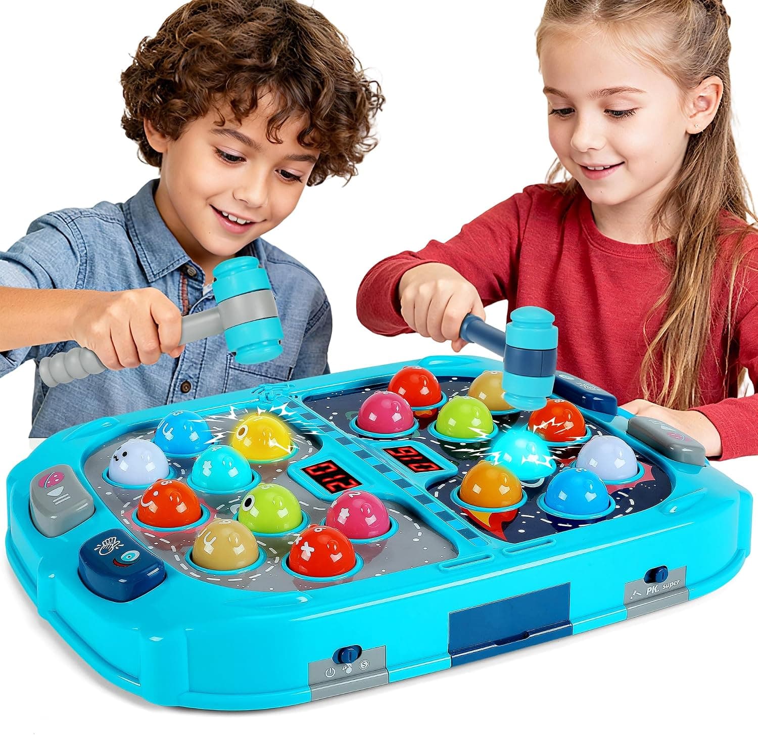 Whack-a-Mole Game for Kids, Juego de Golpear Topos con 18 Objetivos Luminosos, 2 Martillos, 3 Modos, 9 Niveles, Luces y Sonido, Juguete para Niños +3 Años