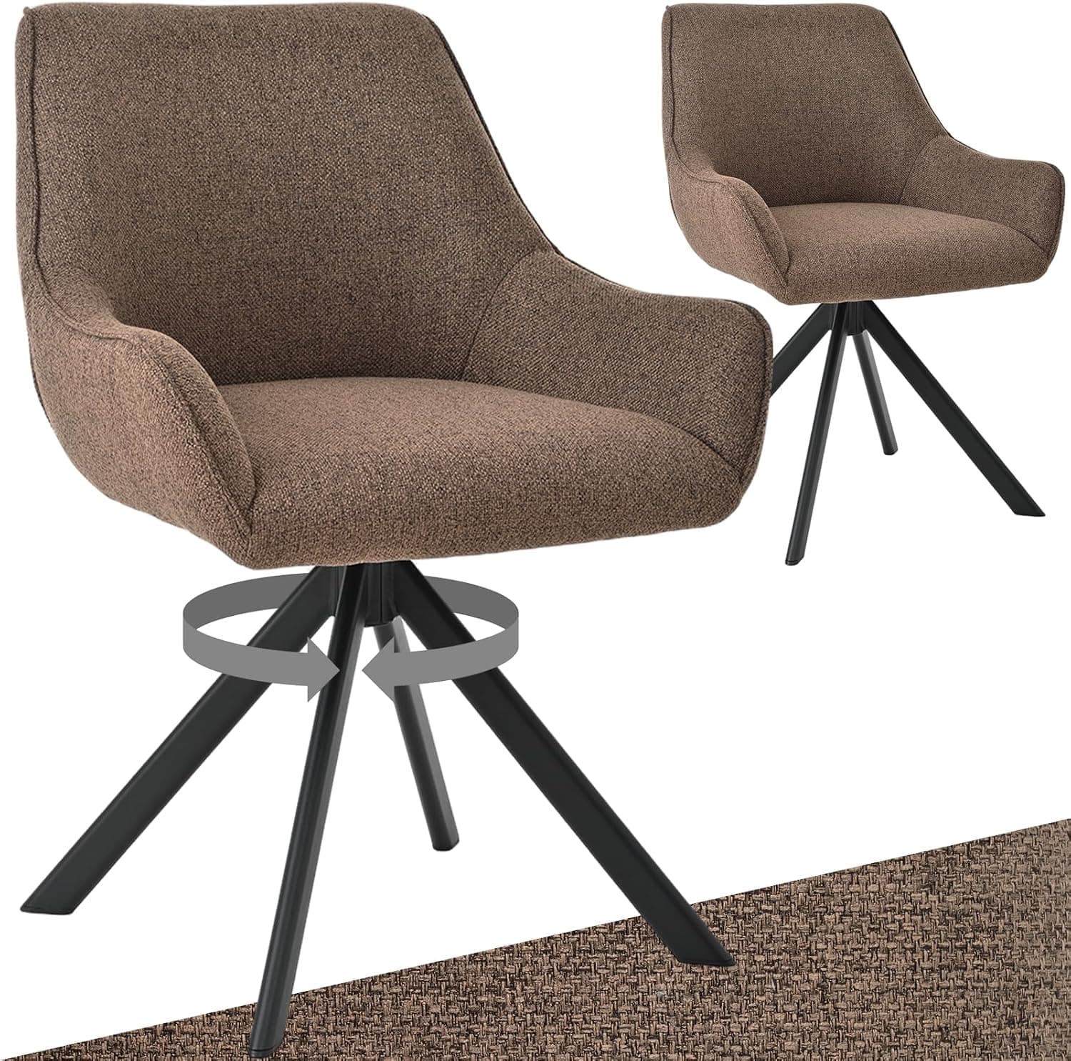 Juego de 2 sillas de comedor giratorias con reposabrazos, giratorias 360°, sillas tapizadas de lino, modernas, giratorias, con estructura de metal y respaldo para comedor, salón, oficina