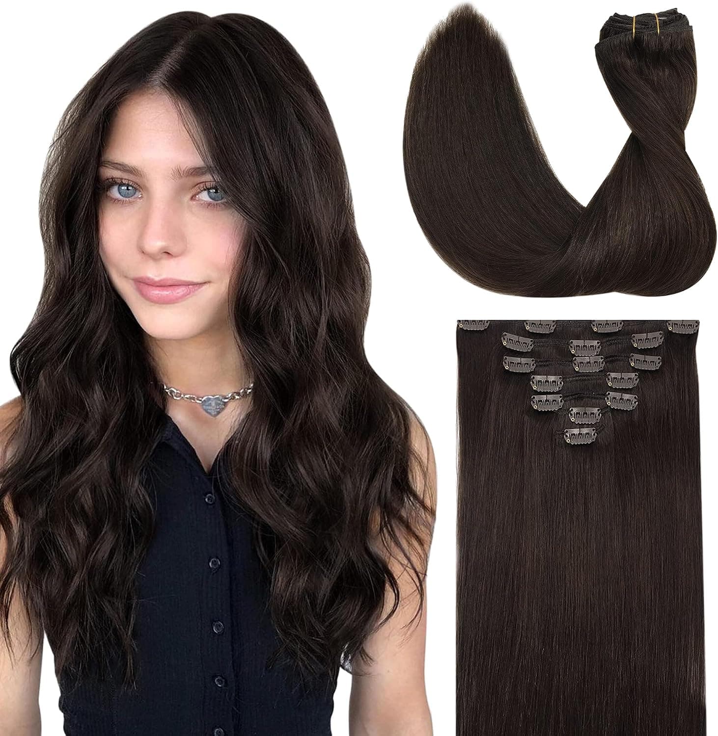 GOO GOO Extensiones Adhesivas Pelo Natural, 30cm 65g 7pcs, Extensiones de cabello humano Natural auténtico, 2A Marrón claro