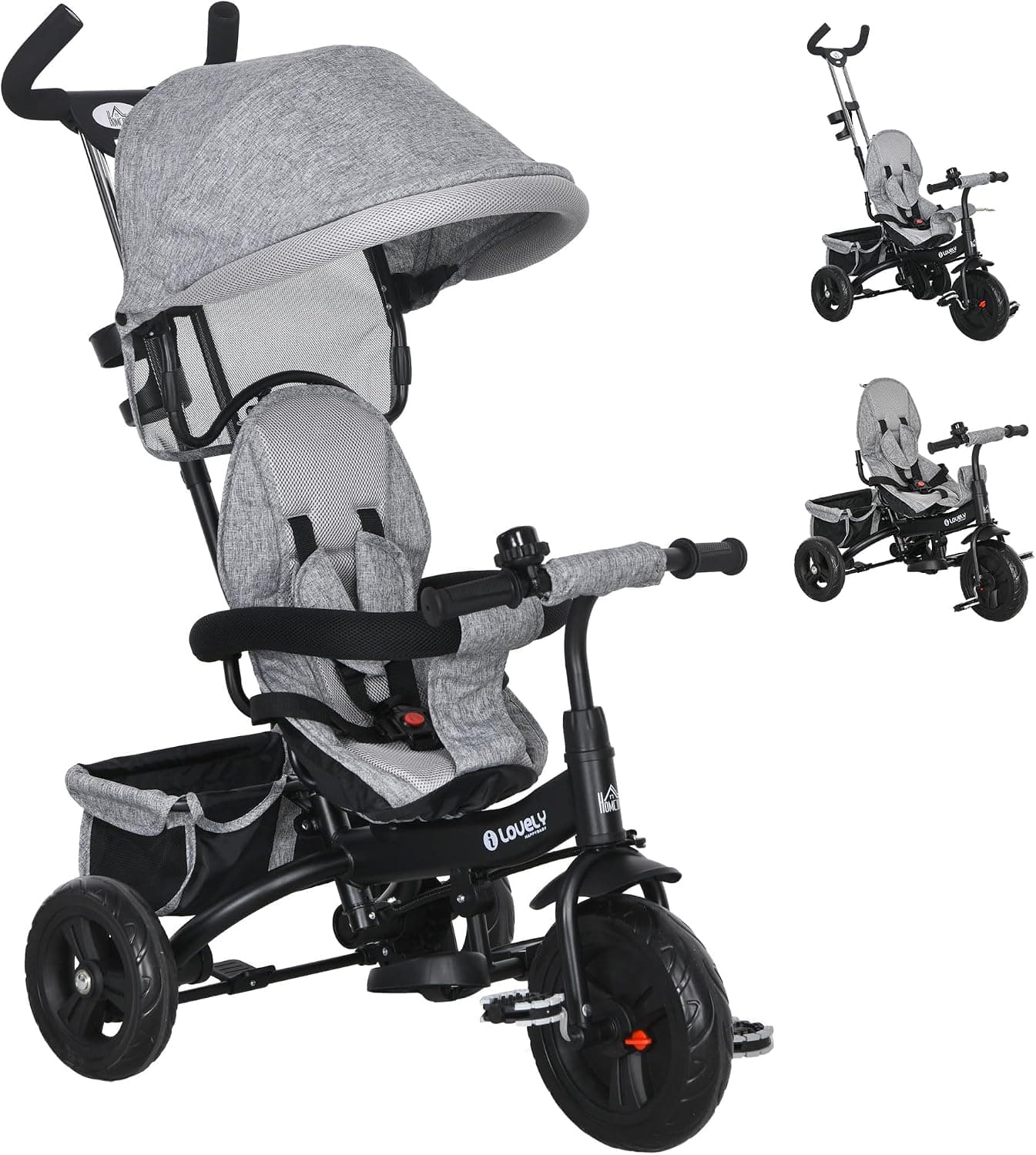HOMCOM Triciclo Evolutivo para Bebés 1-5 Años 6 en 1 95x50x106 cm Gris