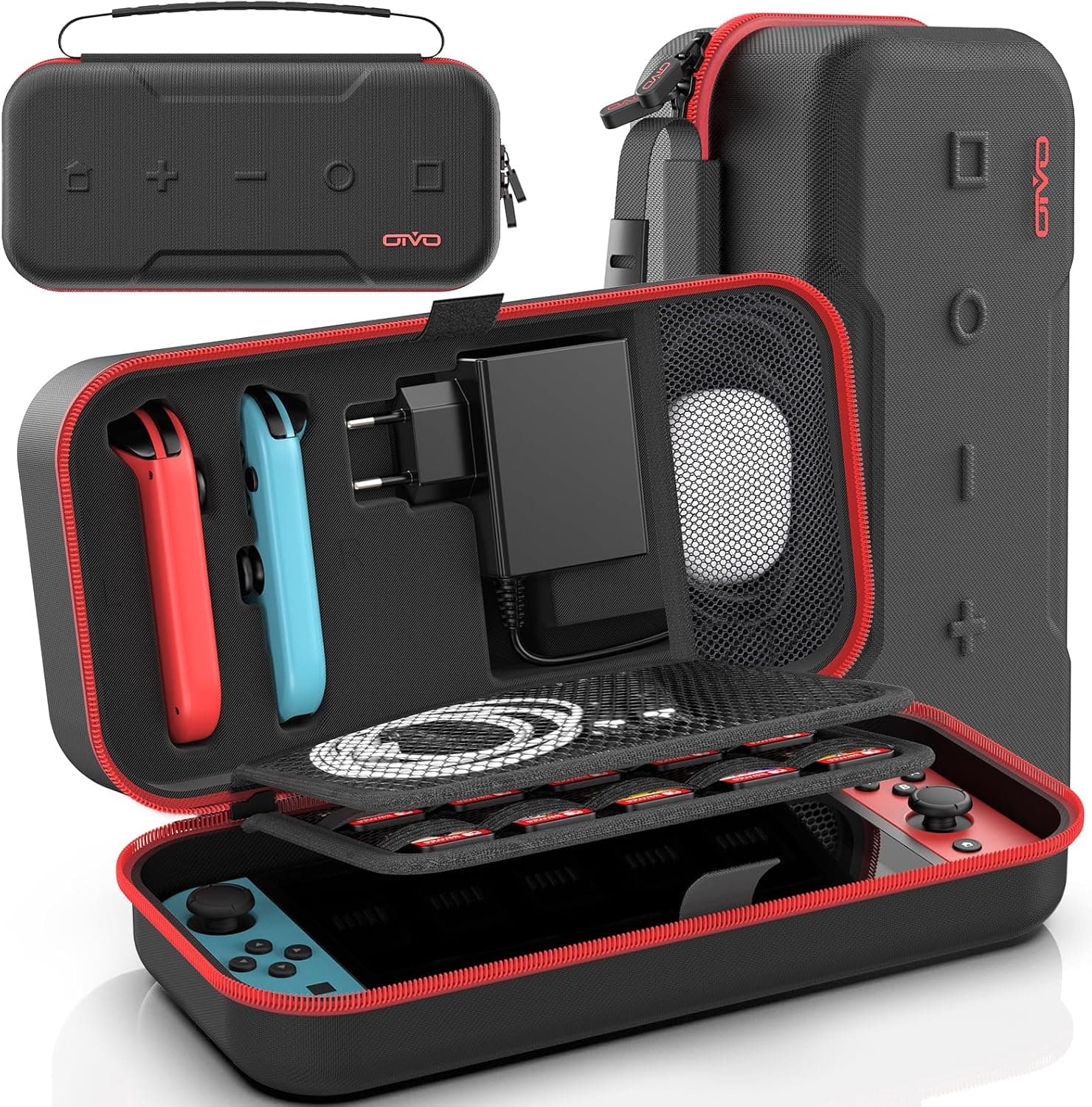 OIVO - Funda para Nintendo Switch & Switch OLED, Funda de Transporte NS con 20 Ranuras para Tarjeta, Funda Protectora y Carcasa rígida para Nintendo Switch Console & Accesorio, Color Rojo