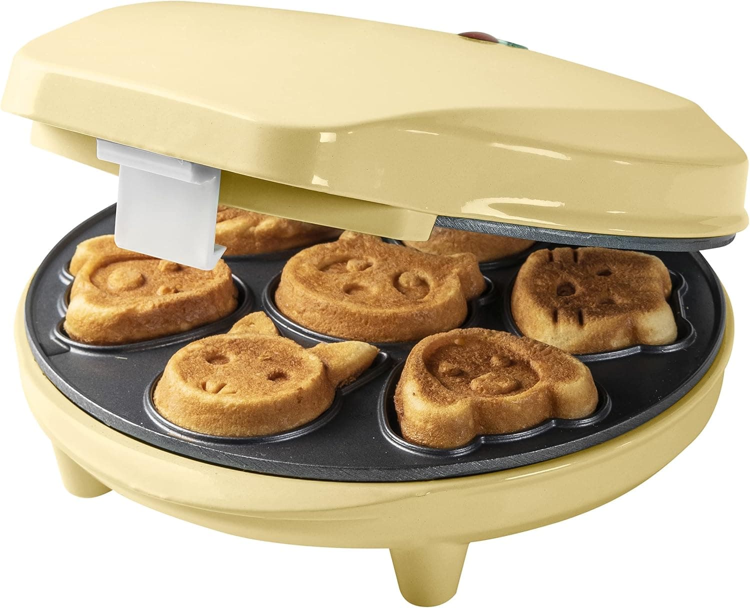 Bestron Gofrera para Mini-Cookies, Mini-Galletera con Motivos de Animales, Gofrera para Mini-Galletas, con Almohadilla para Hornear y Revestimiento Antiadherente, 700 W, Color: Amarillo