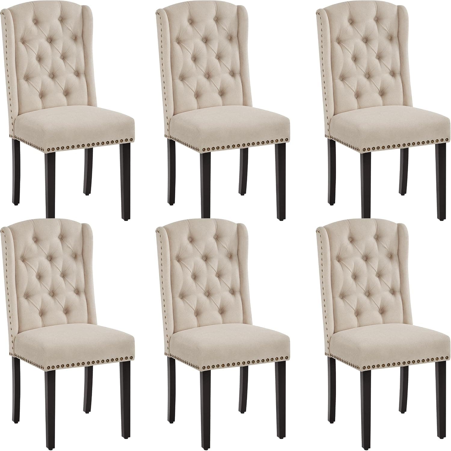 Yaheetech Juego de 6 Sillas de Cocina Tapizada Tela Diseño de Botones Beige