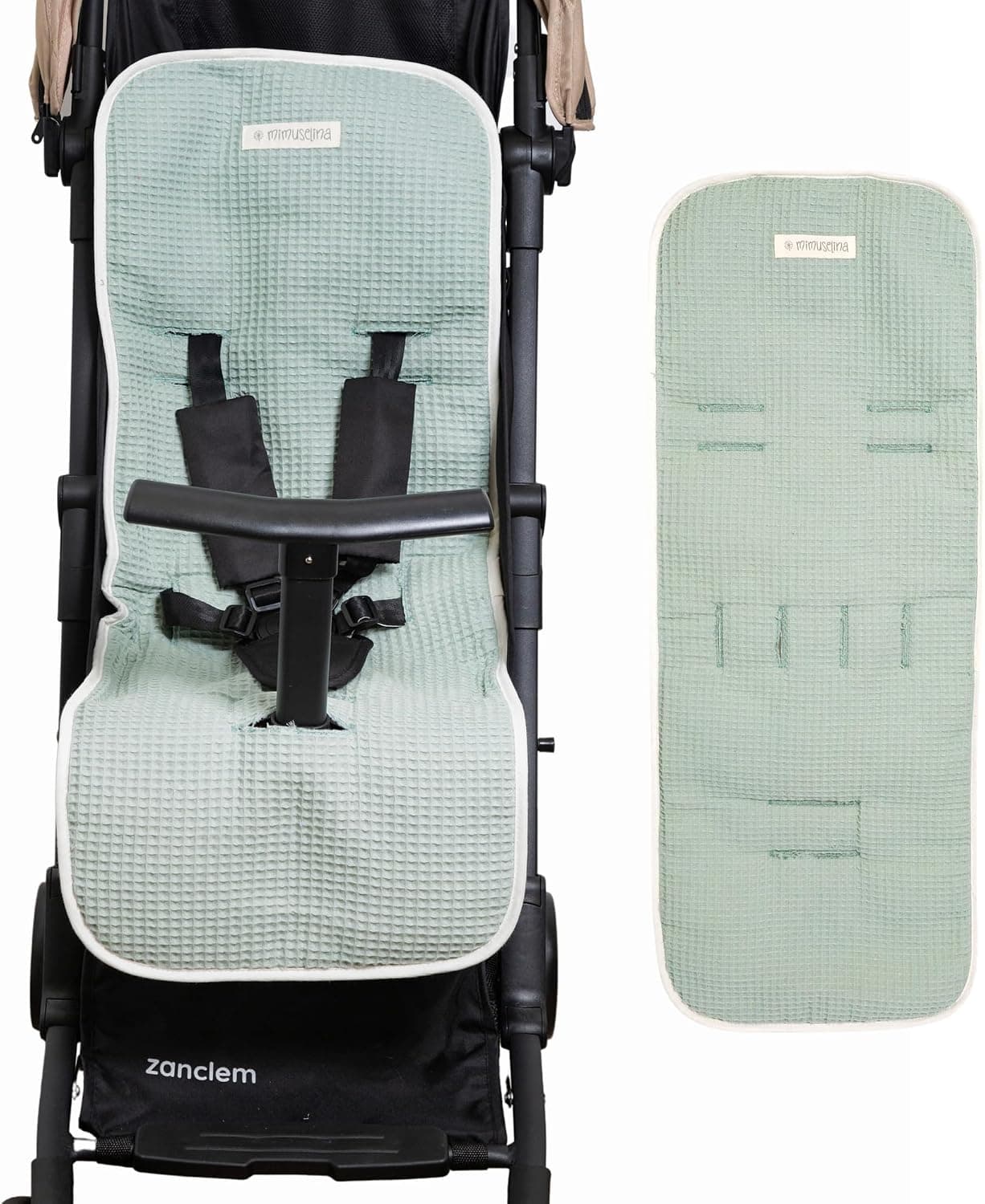 MIMUSELINA Colchoneta Silla Paseo Universal para Bebé 100% Algodón OEKO-TEX | Funda Carrito Bebe Verano e Invierno, Transpirable y Lavable | Colchoneta Carro Bebe 34×84 cm | Hecha en España/Portugal