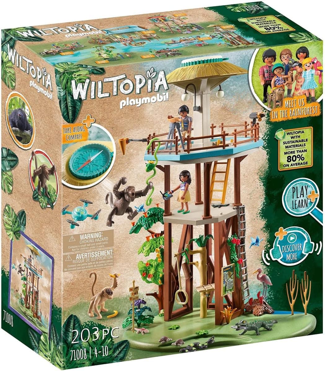 PLAYMOBIL Wiltopia 71008 Torre de Investigación con Brújula y Animales de Juguete, Juguete sostenible para niños a Partir de 4 años