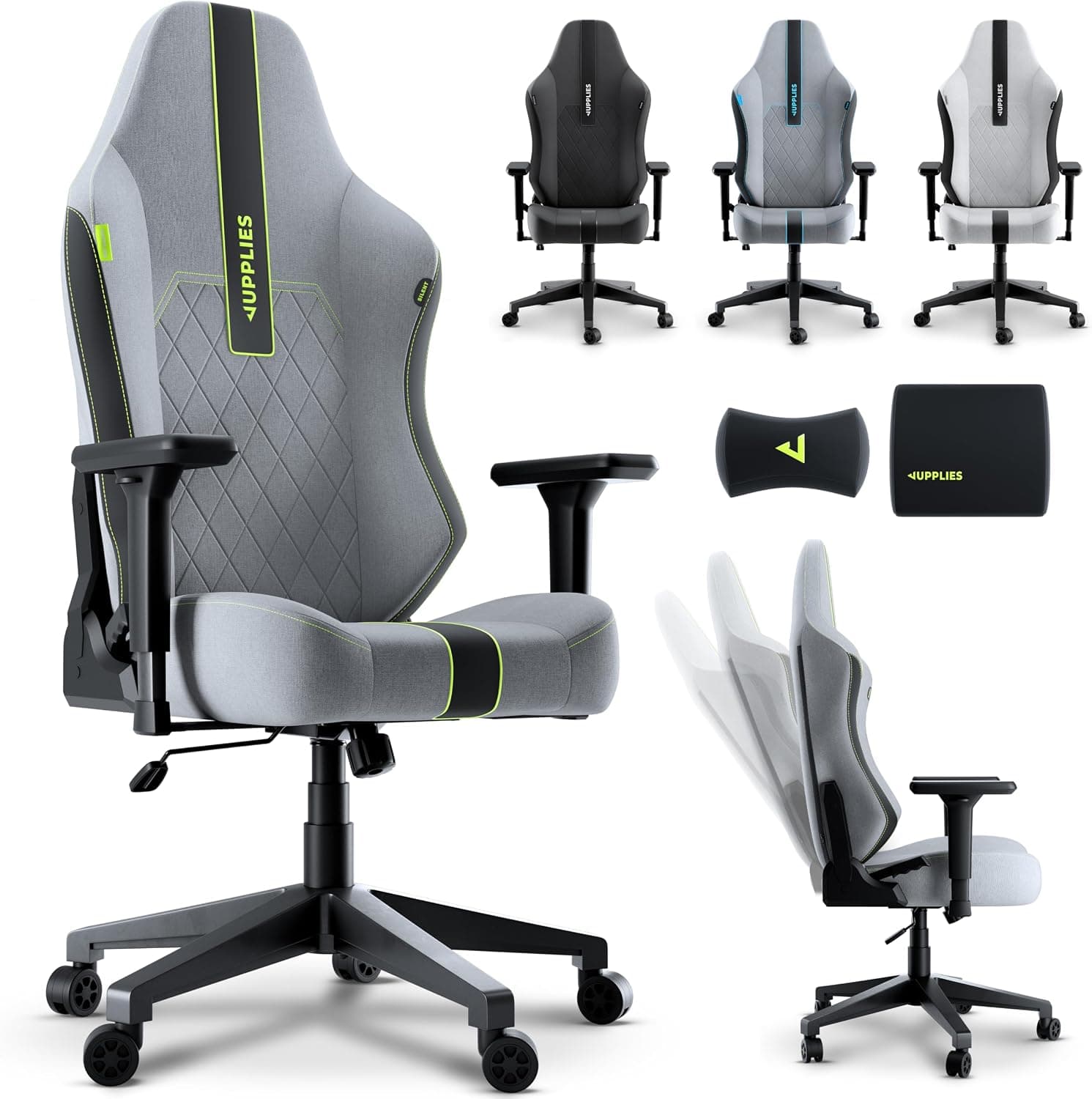 JUPPLIES Silla Gaming Premium Ergonómica – Sillas Gamer con Lino Transpirable, Reclinable 160°, Cojín Viscoelástico, Reposabrazos 4D y Base Hierro Reforzada (Amarilla)