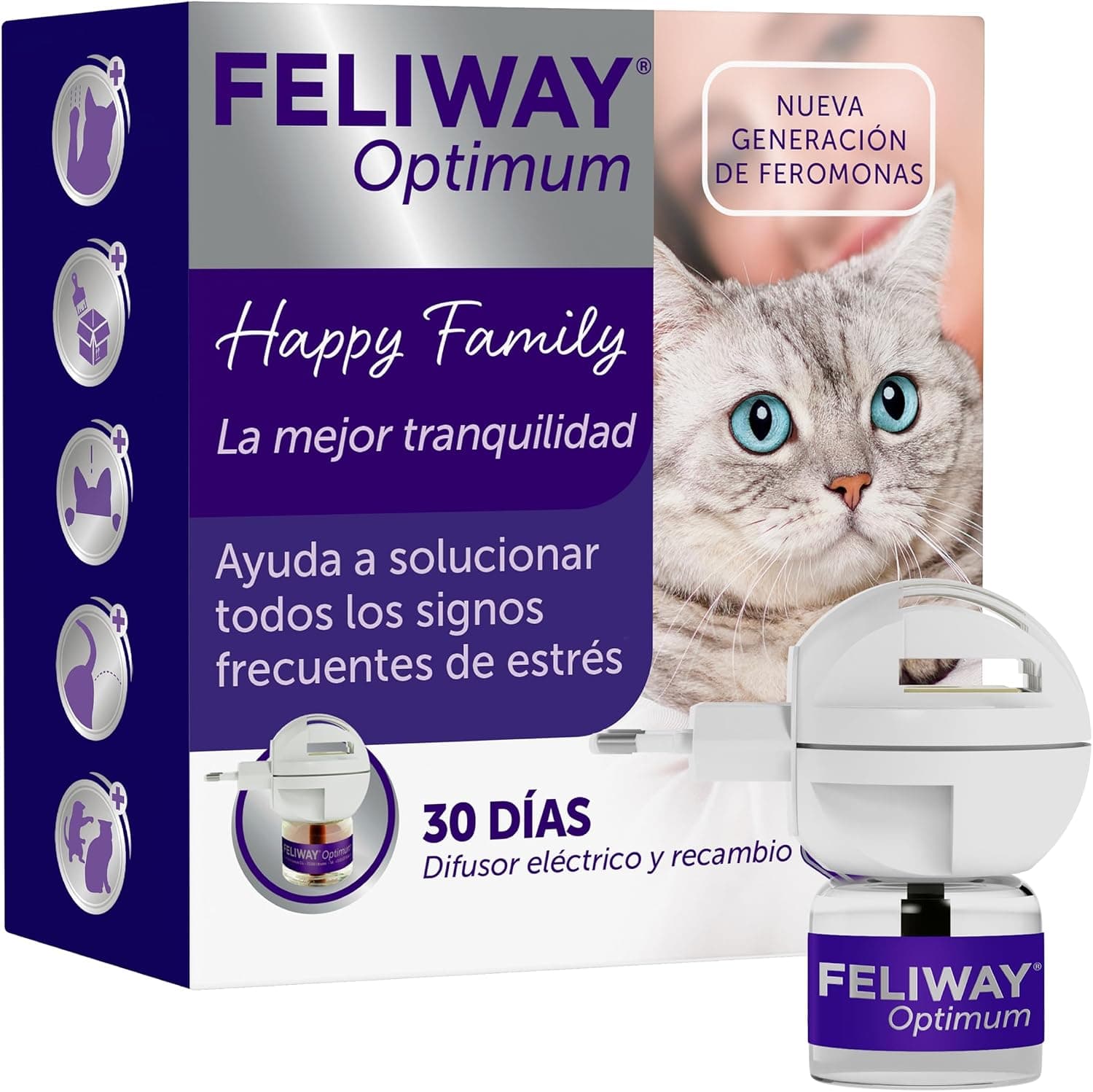 FELIWAY Optimum - Difusor + Recambio de feromonas calmantes para gatos (30 días, 48 mililitro) - Ayuda a reducir los signos más comunes de estrés. Recomendado por veterinarios. La mejor tranquilidad
