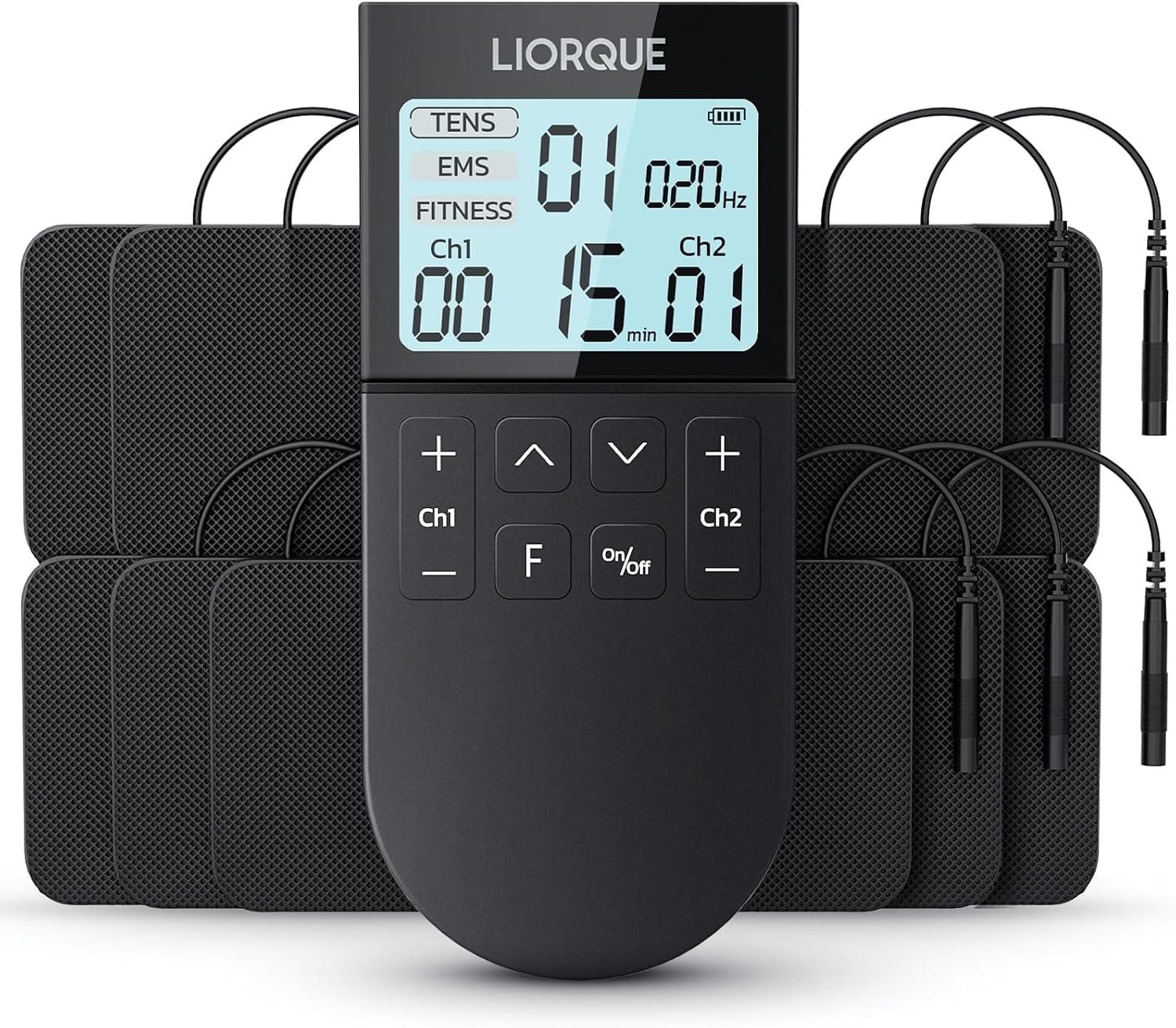 LIORQUE Electroestimulador Muscular, TENS/EMS/FITNESS 3 en 1, Negro