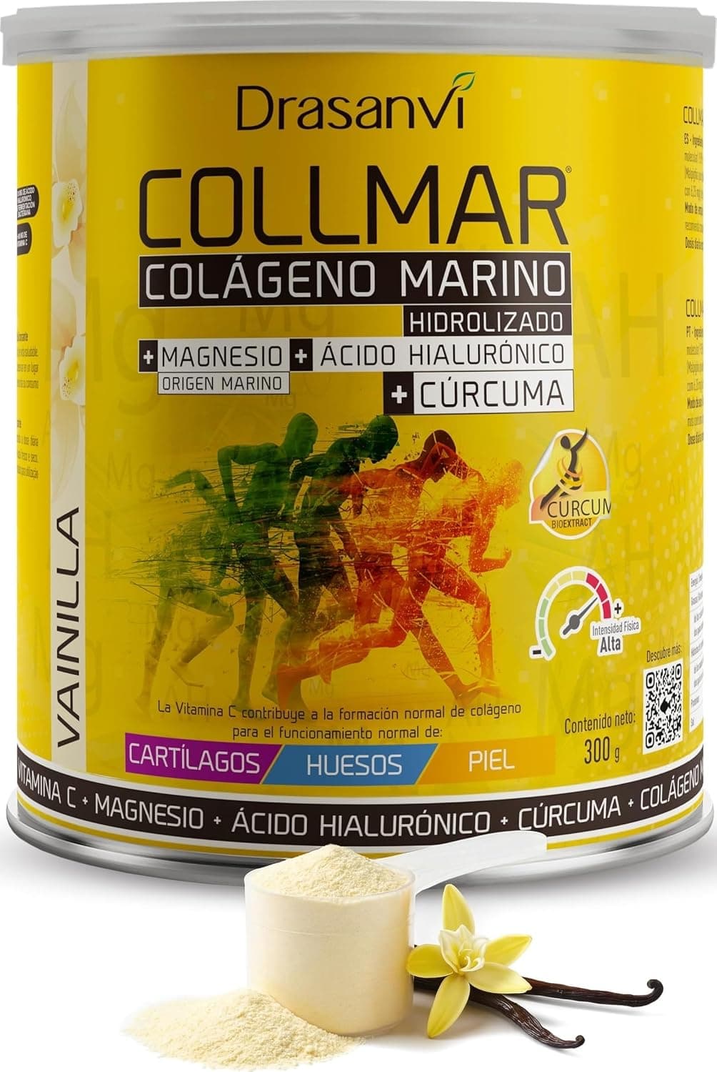 Drasanvi COLLMAR Colágeno Marino Hidrolizado + Cúrcuma con Magnesio, Vitamina C, Ácido Hialurónico para bienestar articular y muscular |Máx. asimilación 9.355 mg/día | 300g de polvo | Sabor Vainilla