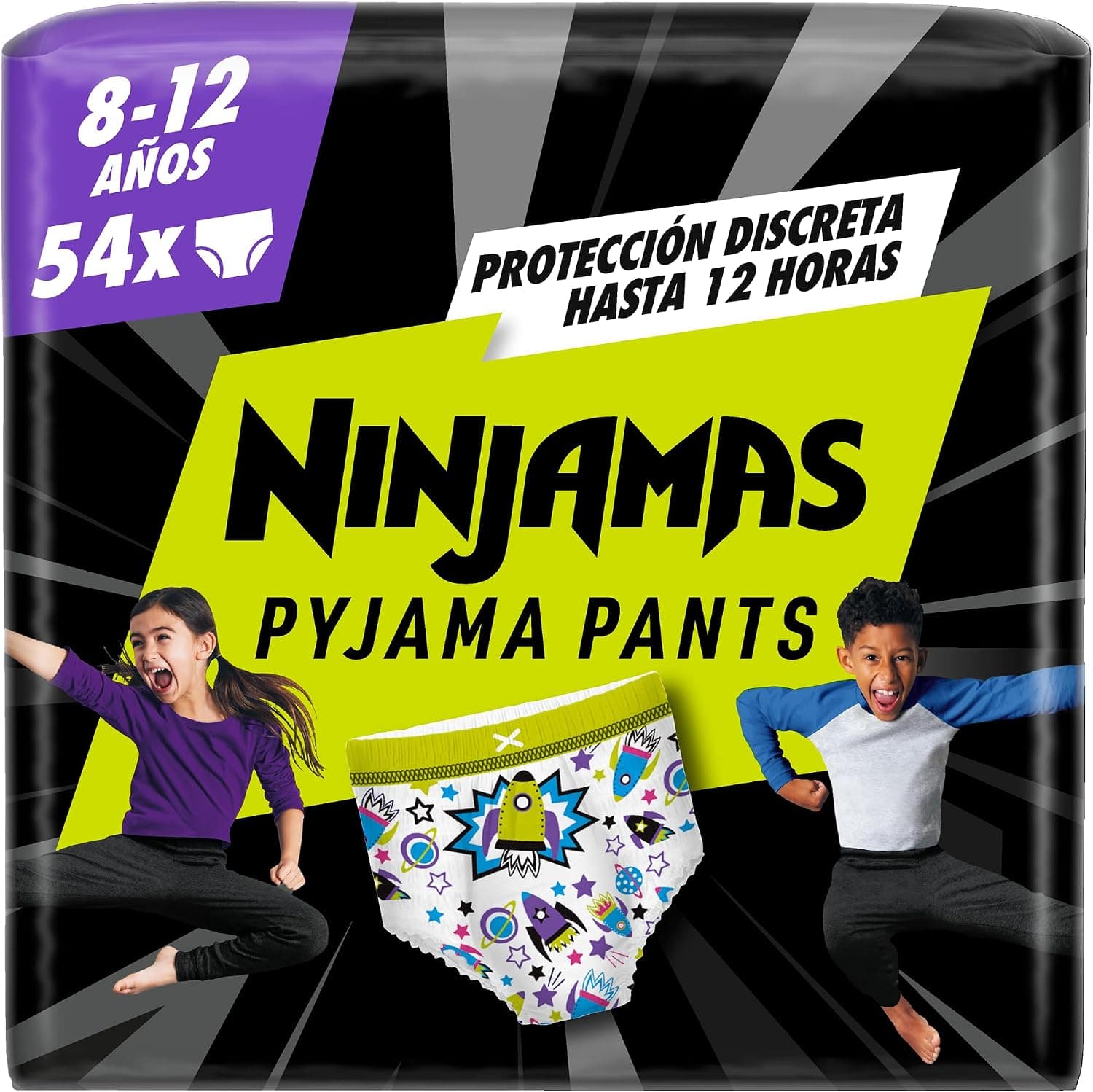DODOT Ninjamas Pañal Branguita Para Pijama Con Naves Espaciales, 54 Pañales De Pijama, 8-12 Años, 27kg-43kg, Protección Contra Fugas Toda La Noche
