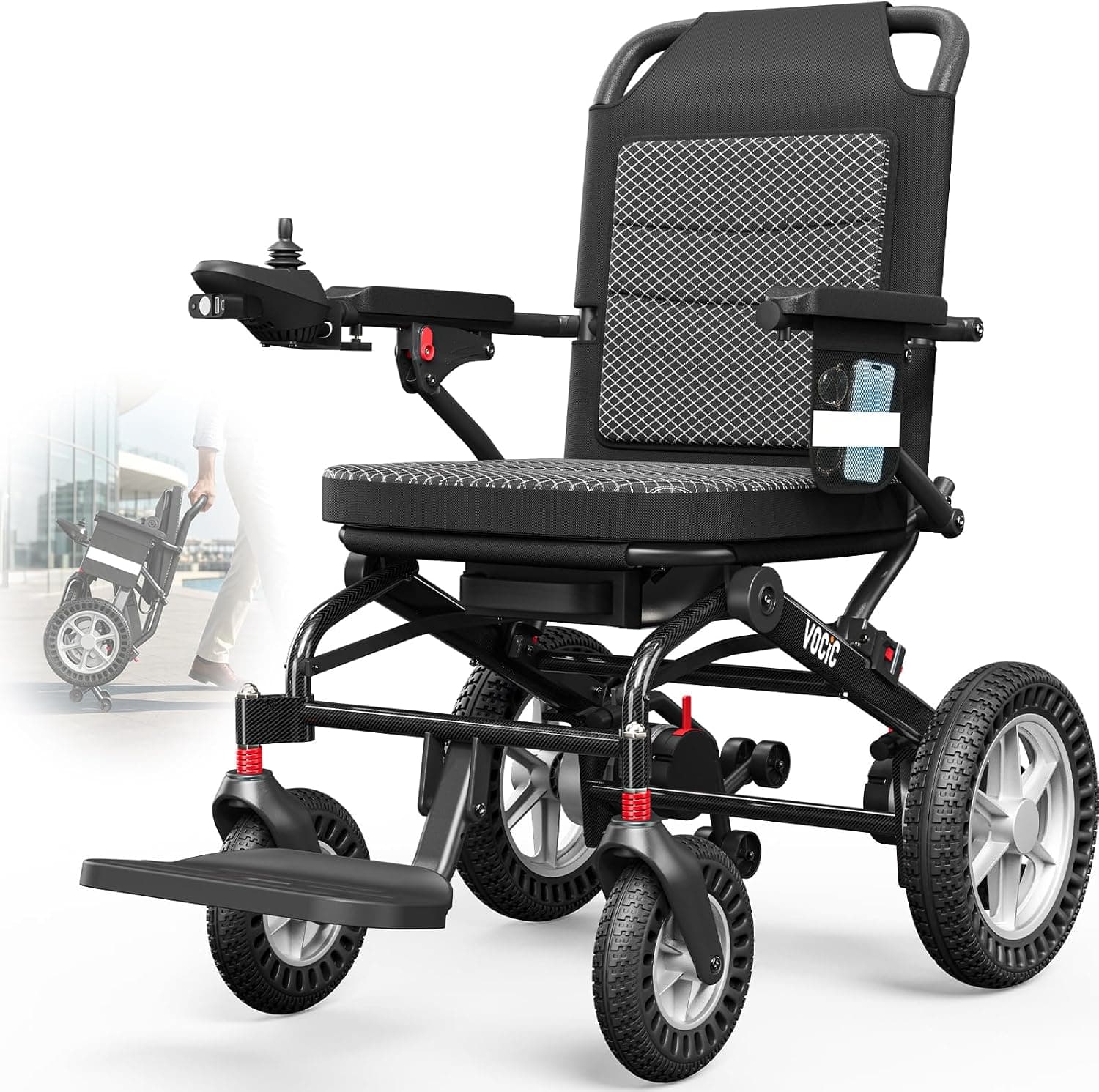 VOCIC V21 Silla de ruedas eléctrica plegable ligera para mayores, 18,2 kg