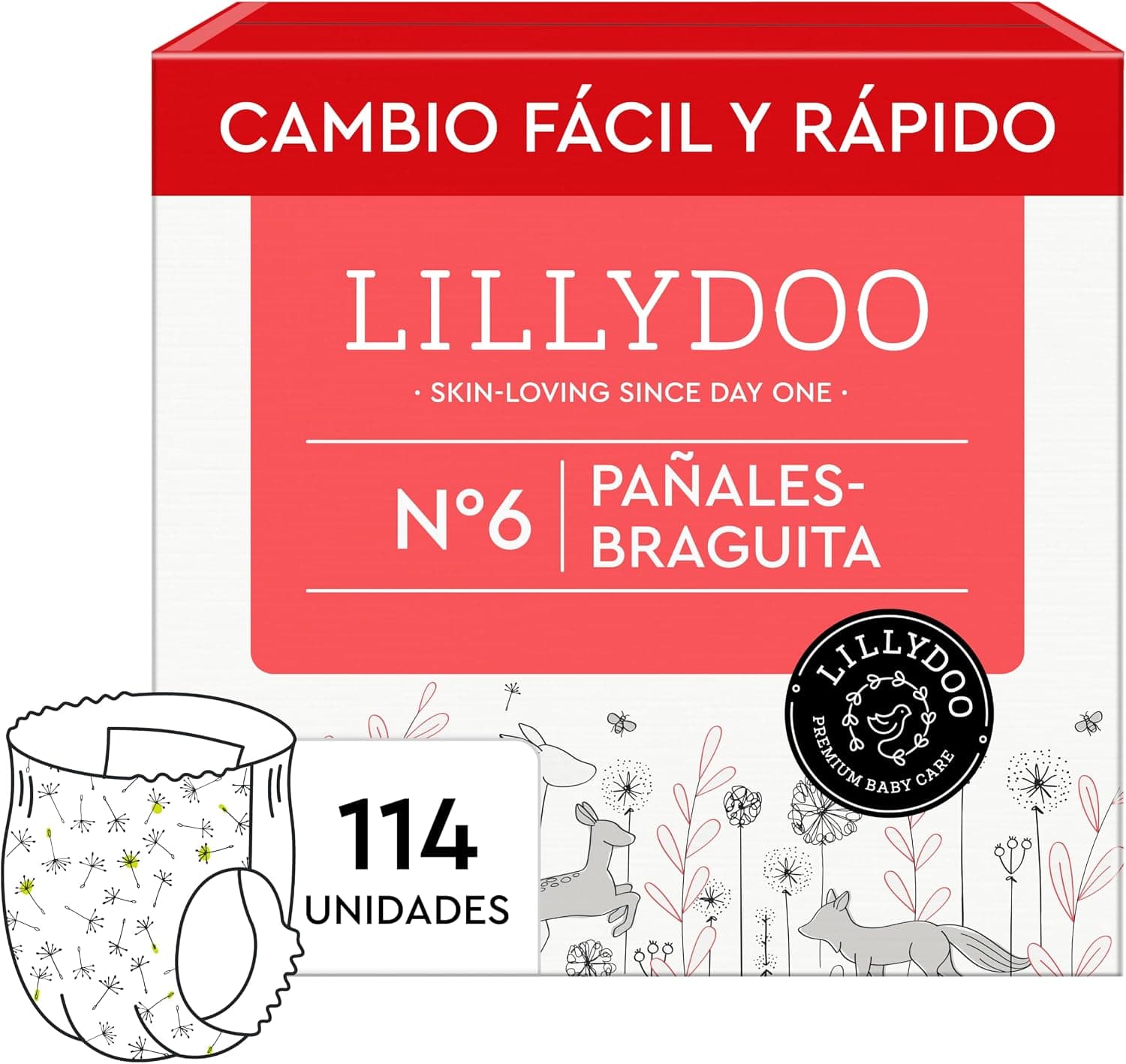 Pañales-braguita LILLYDOO, talla 6 (13+ kg), 114 uds.
