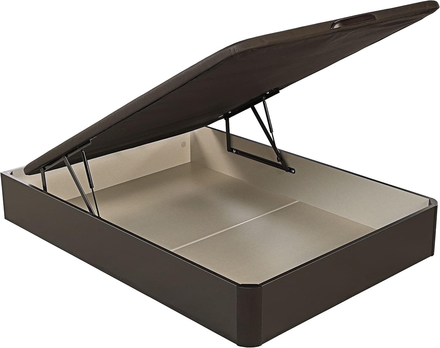 What The Sleep | Canapé Abatible de Madera Gran Capacidad | 135x190 | Montaje y Retirada Usado Incluido | Wengué | 32 cm | Apto Todos Colchones | Esquinas Delanteras Redondeadas | Storage Bed