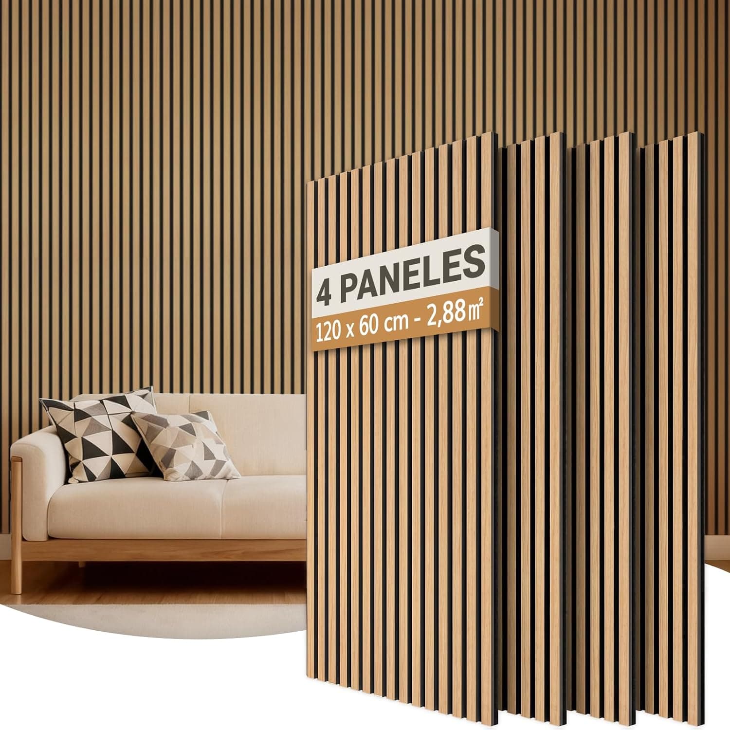 TONOR Paneles Decorativos para Pared,120x60-2.88㎡, 4 Paneles, ‎Teca