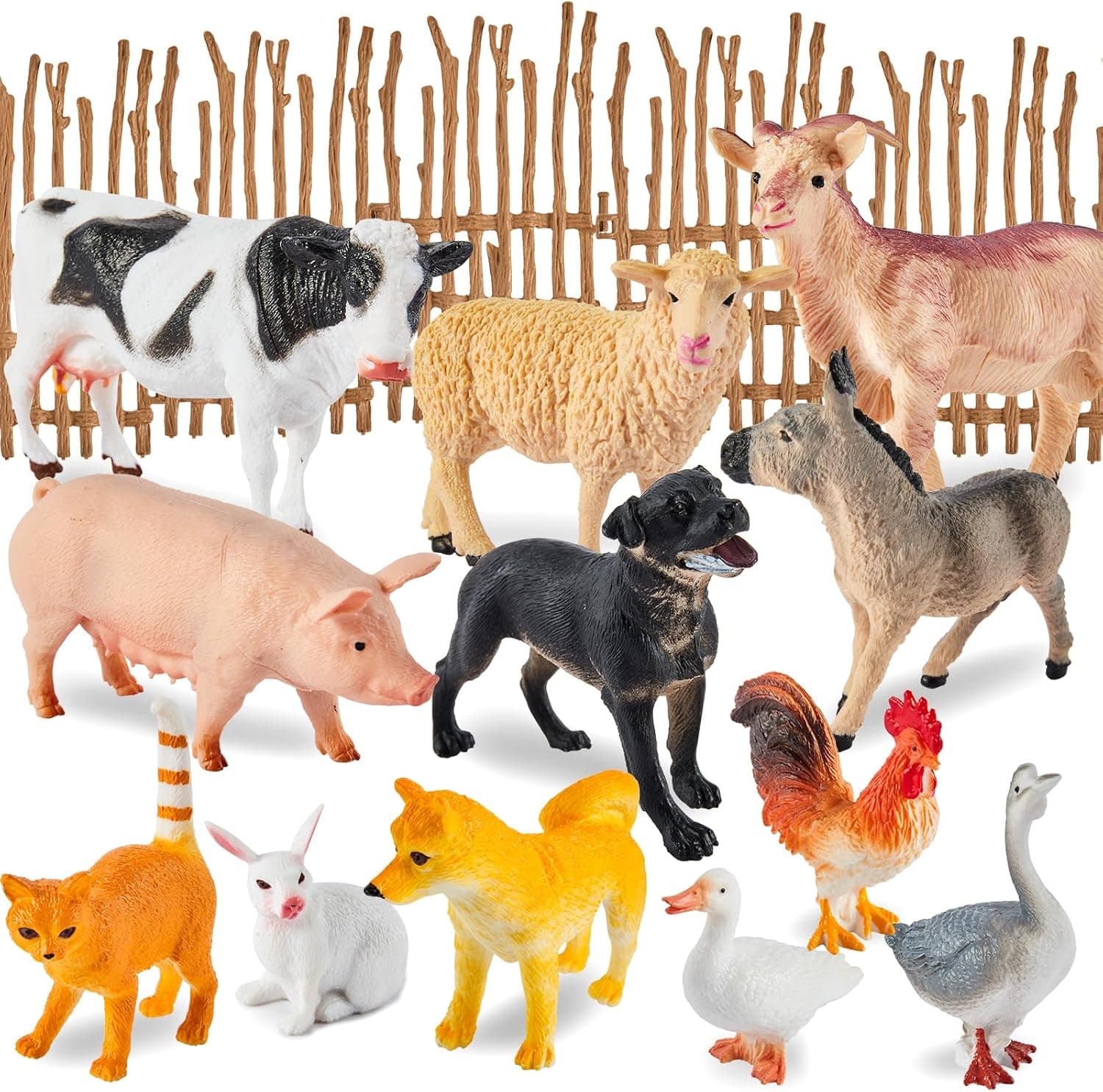 BUYGER Juego de Animales de Granja con Valla Construible