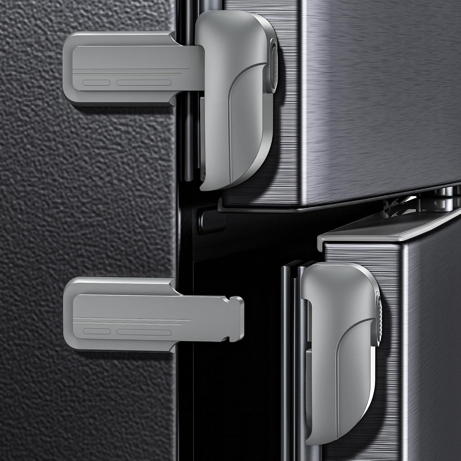 2 Pezzi Candado Nevera, Cerradura Frigorifico para Niños y Bebés, Cierre Puerta de Seguridad, Cerraduras de refrigerado para mantener la puerta Cerrada- Instalación sin Herramientas (Gris- 2 Pezzi)