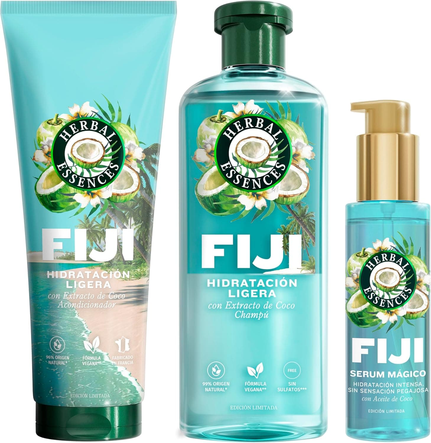 Herbal Essences Fiji Pack Champú Sin Sulfatos + Acondicionador + Sérum
