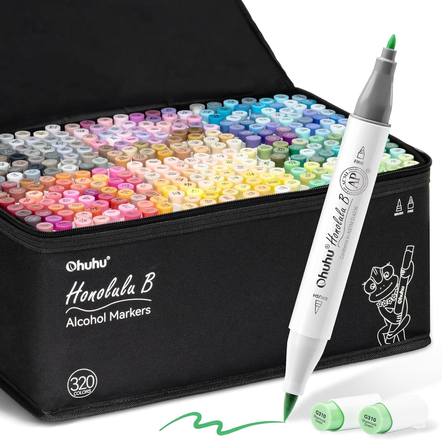 Ohuhu Rotuladores Alcohol 320 Colores Pincel & Fino Set Bocetos Arte