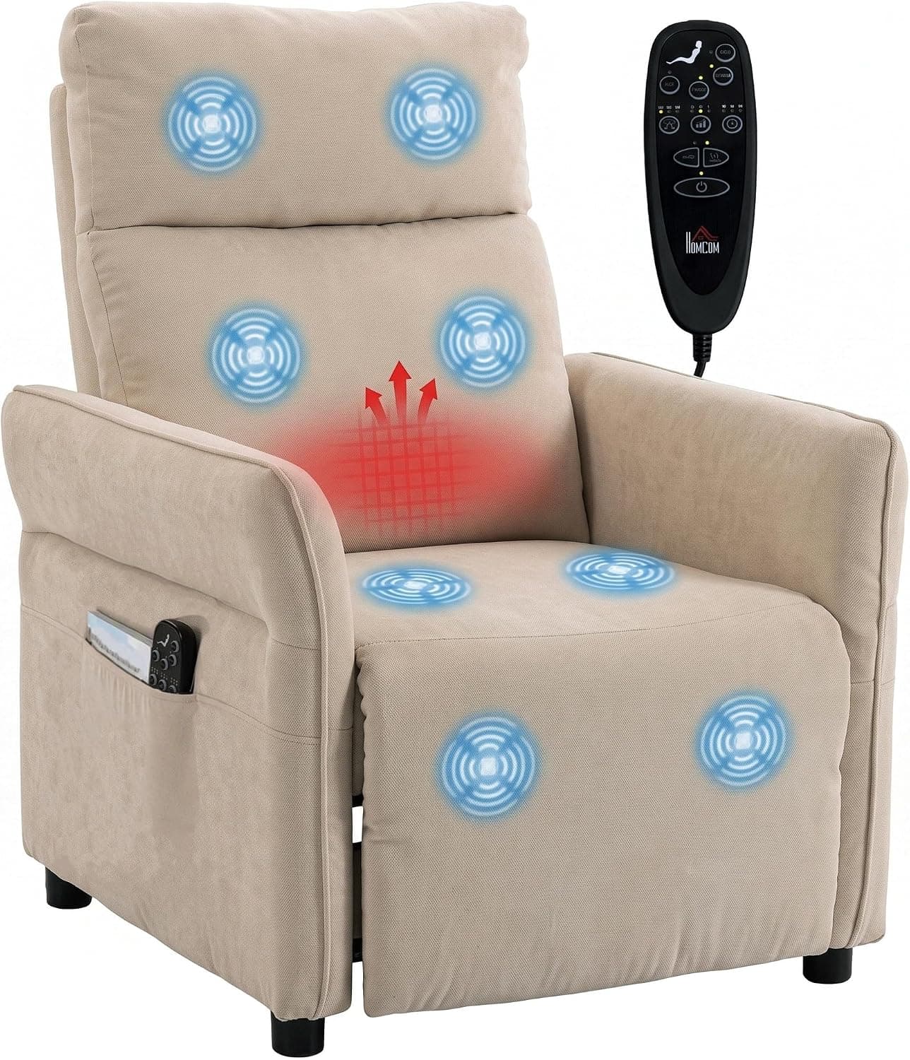 HOMCOM Sillón Masaje Reclinable 135° Manual Reposapiés Calor Lumbar Beige