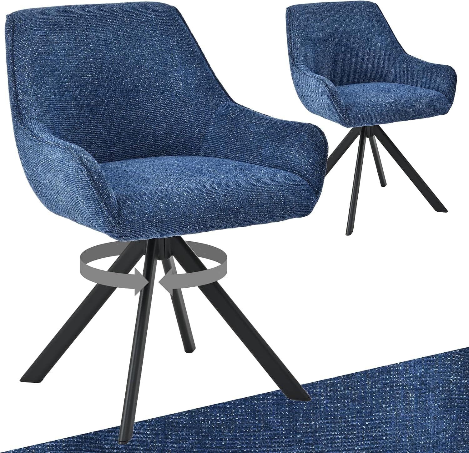Pack 2 Sillas de Comedor Giratorias Chenilla Azul