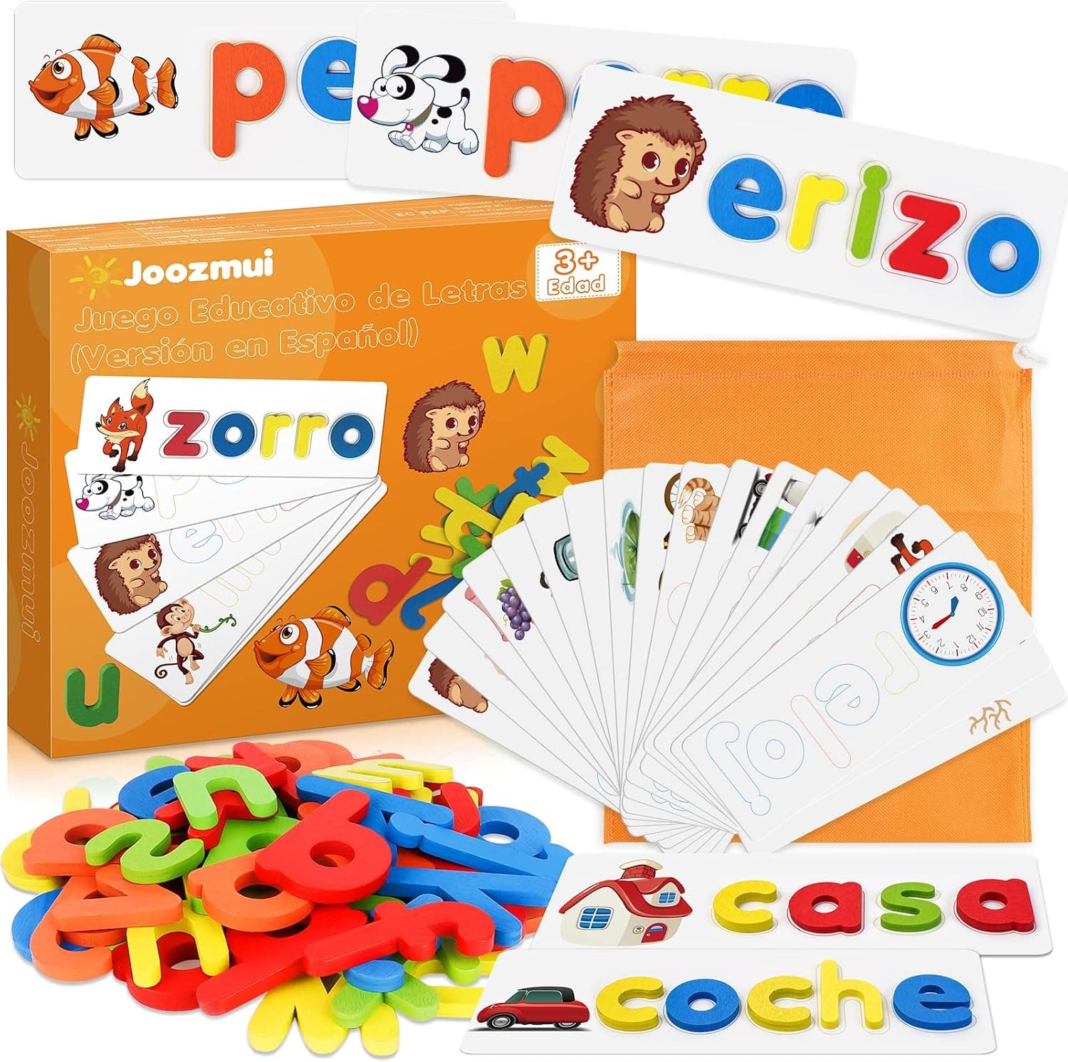 Joozmui Juegos Educativos Niños 3 4 5 6 7 8 Años, Juguetes Niños Regalo Niña 3-8 Años Juegos para Niño Juguetes Niña Aprender a Leer Scrabble Español Deletreo Montessori Español