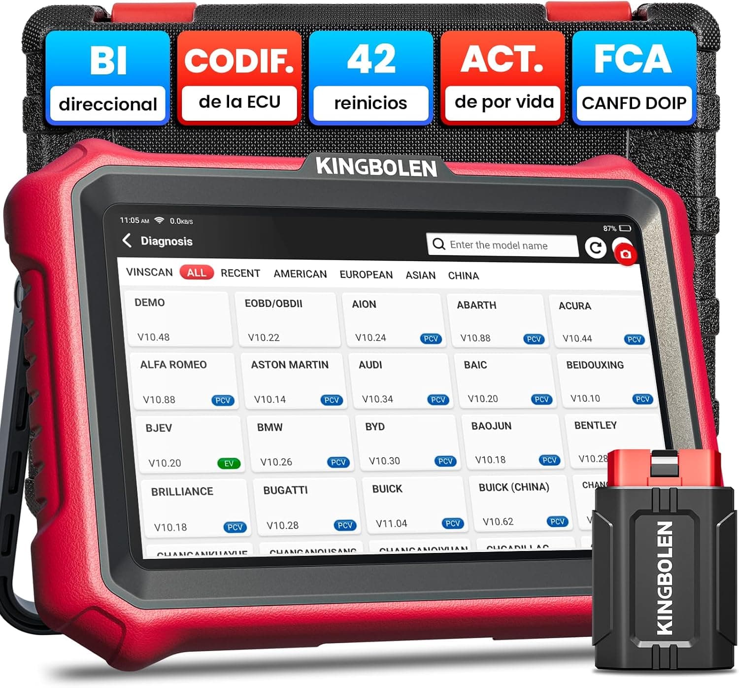 KINGBOLEN K8 Pro OBD2 Escáner, Herramienta de Diagnóstico Escaneo Coche, Bidireccional Maquina Diagnosis Coche, Codificación ECU Online,CANFD＆DOIP, 42+ Servicios，Actualización Gratuita de por Vida