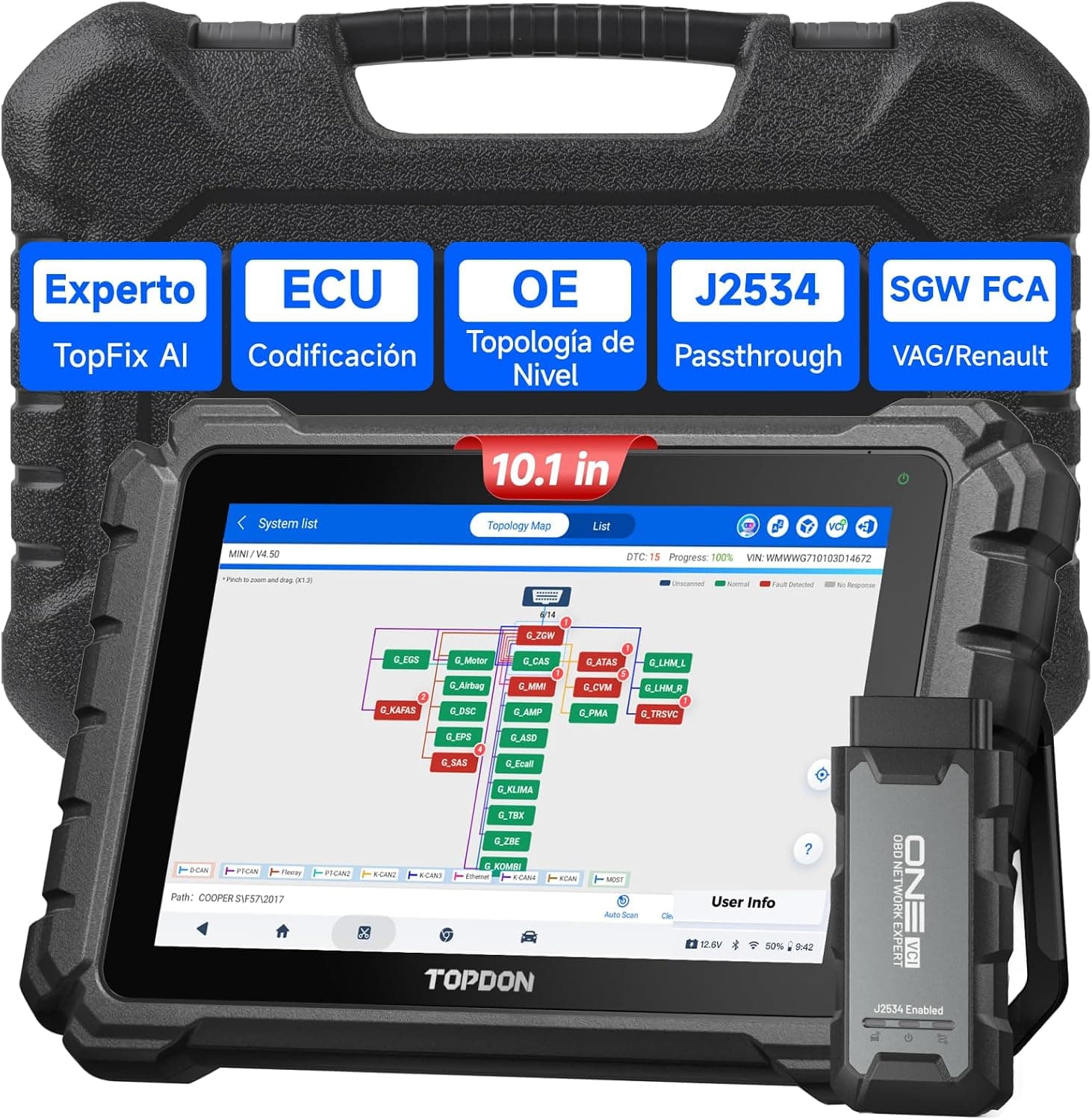 TOPDON One 10,1" obd2 Diagnosis Scanner con Codificación ECU, Topología OE