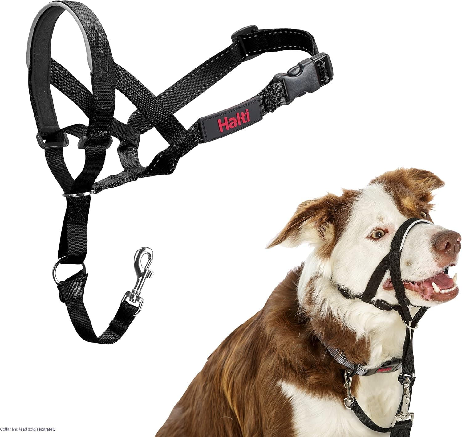 Collar Ronzal HALTI - Para evitar que tu perro tire de la correa, Ajustable y Ligero, con banda de nariz acolchada. Adiestramiento canino antitirones collar para perros medianos (Talla 2, Negro)