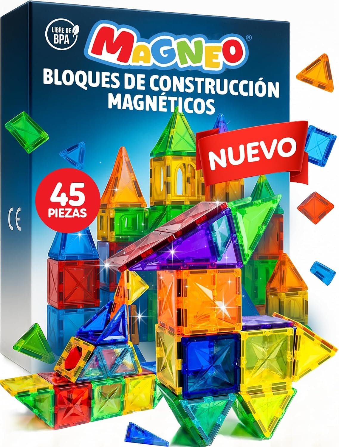 Bloques Magnéticos Construcción Niños 45 Piezas – Piezas Magnéticas Niños 3+ Juego de Imanes Creativo – Magnetic Tiles Educativos – Juego de Construcción