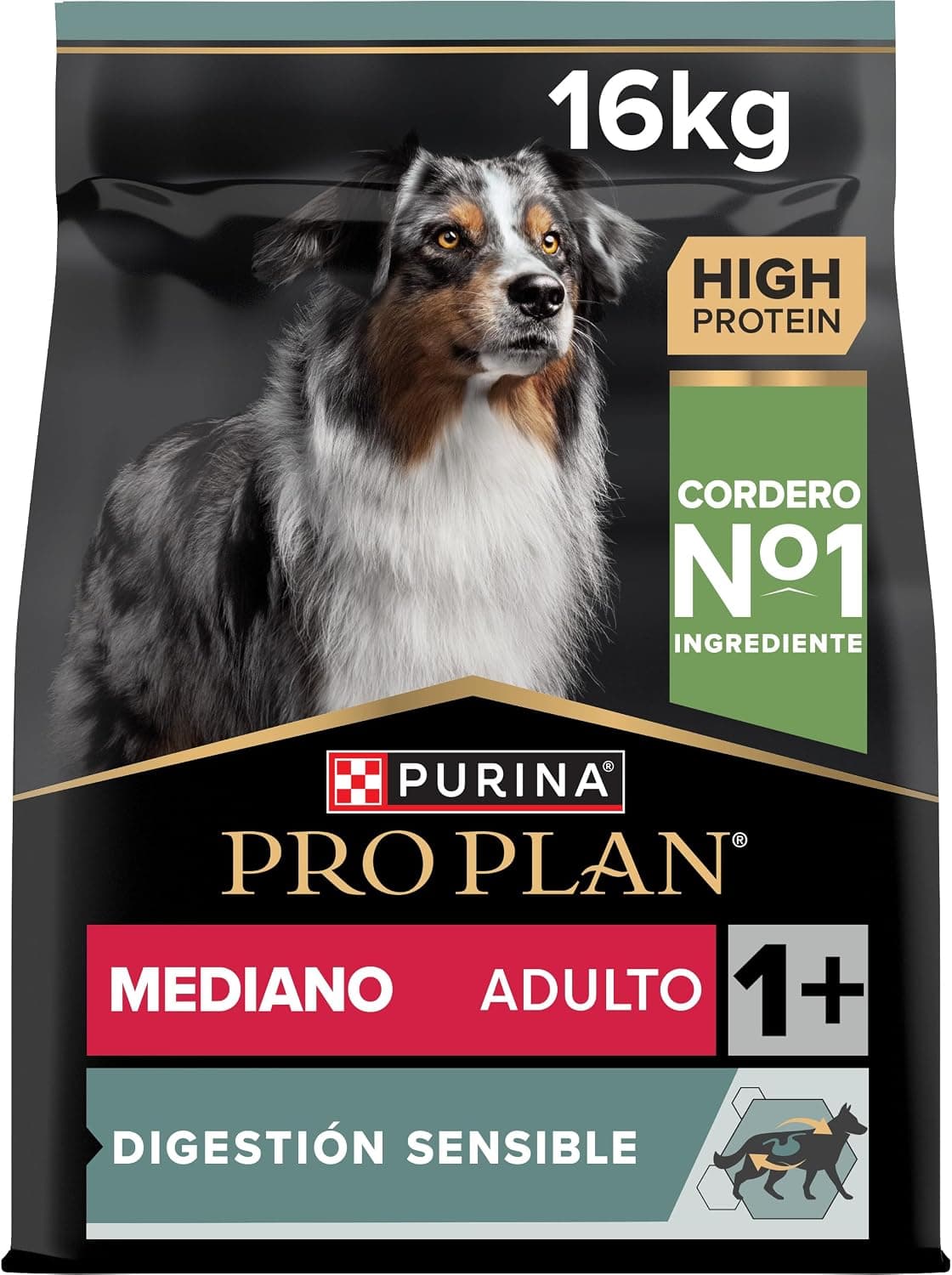 Purina Pro Plan Medium Adult Digestion Pienso para Perro Mediano Adulto, Digestión Sensible con Cordero, Saco de 16kg