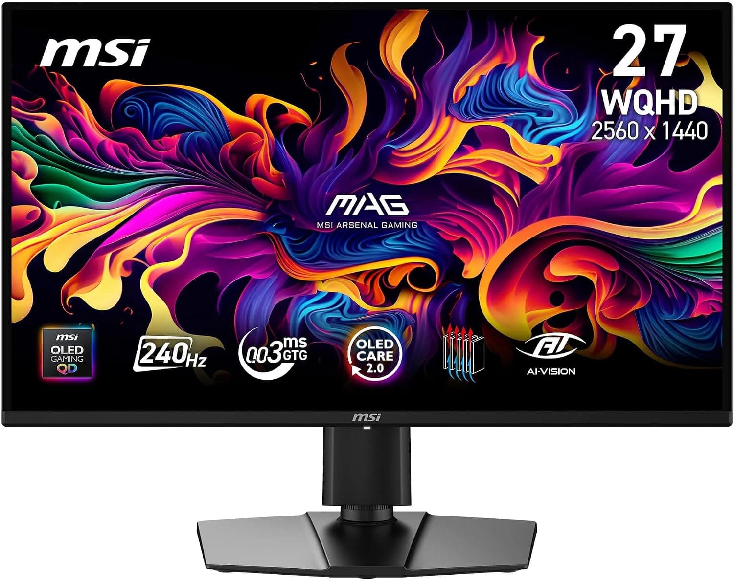 MSI mag 274QPA QD-OLED X24 de 27" - Monitor Gaming, WQHD, Panel QD-OLED de 2560 x 1440, 240 Hz, 0,03 ms, Compatible con G-Sync, AMD FreeSync Premium, HDMI 2.1, DP 1.4a, Altura Ajustable, ngreo