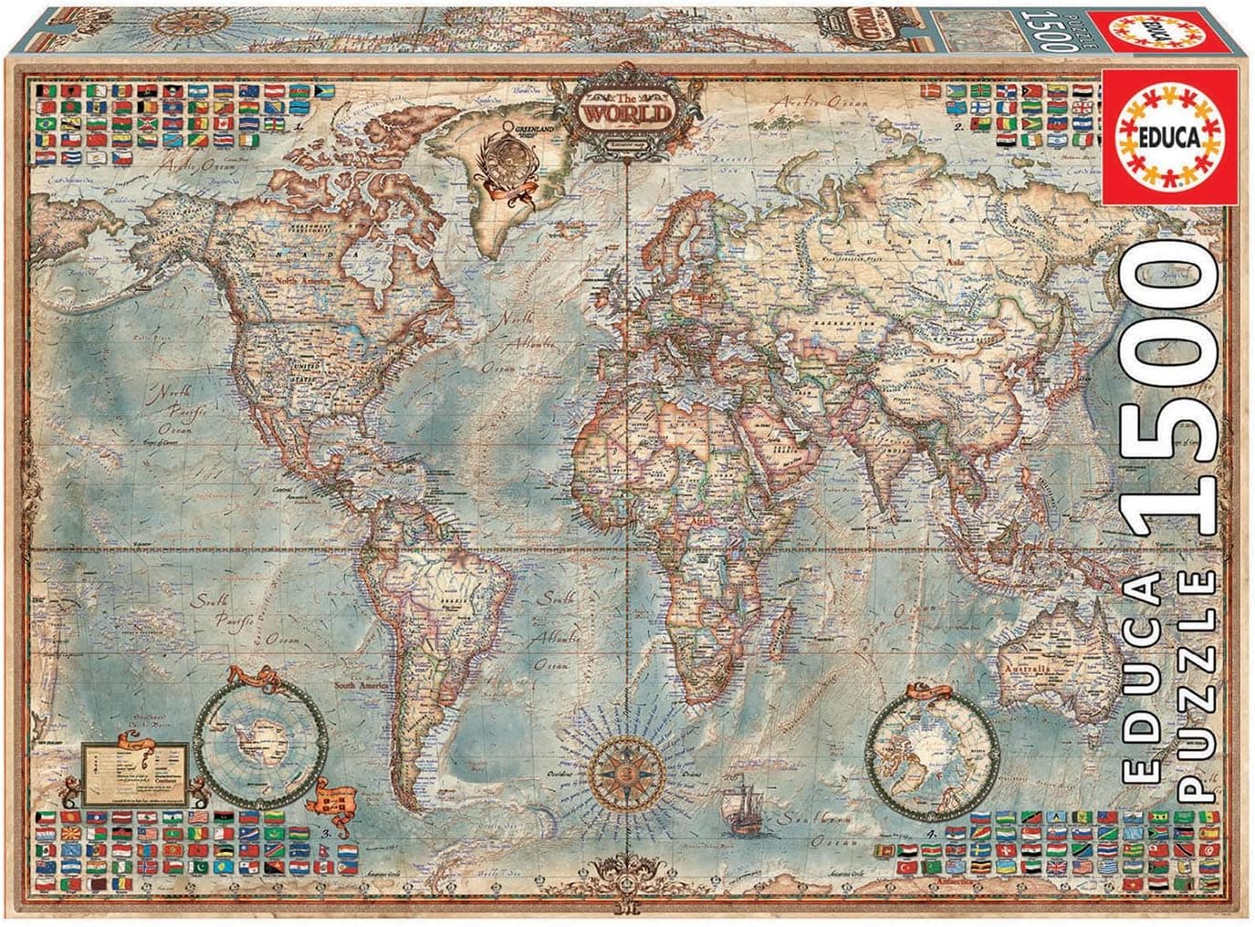 Educa - Puzzle de 1500 Piezas para Adultos | El Mundo, Mapa político geografía. Incluye Pegamento Fix Puzzle. A Partir de 14 años (16005)