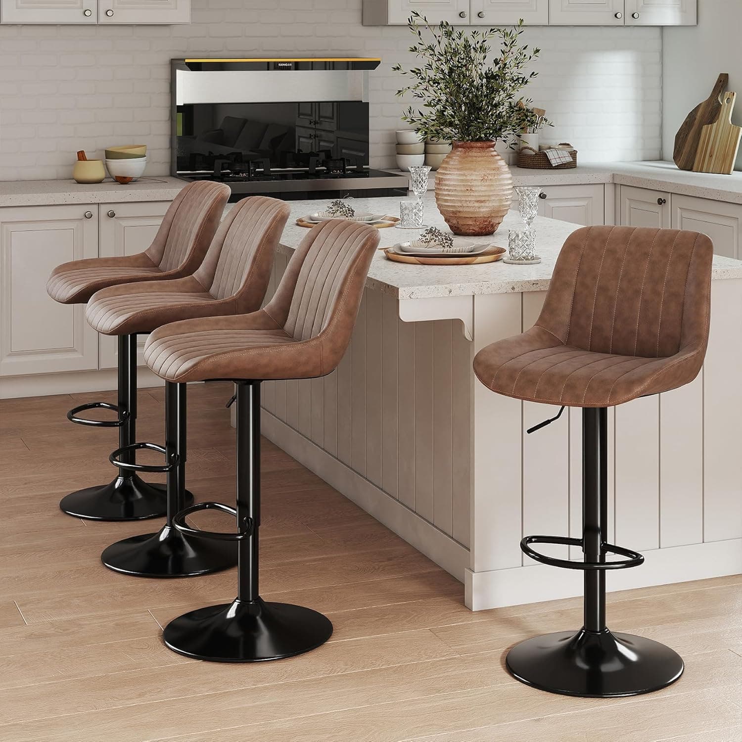 Youhauchair Taburetes Altos de Cocina Juego de 4, Marrón