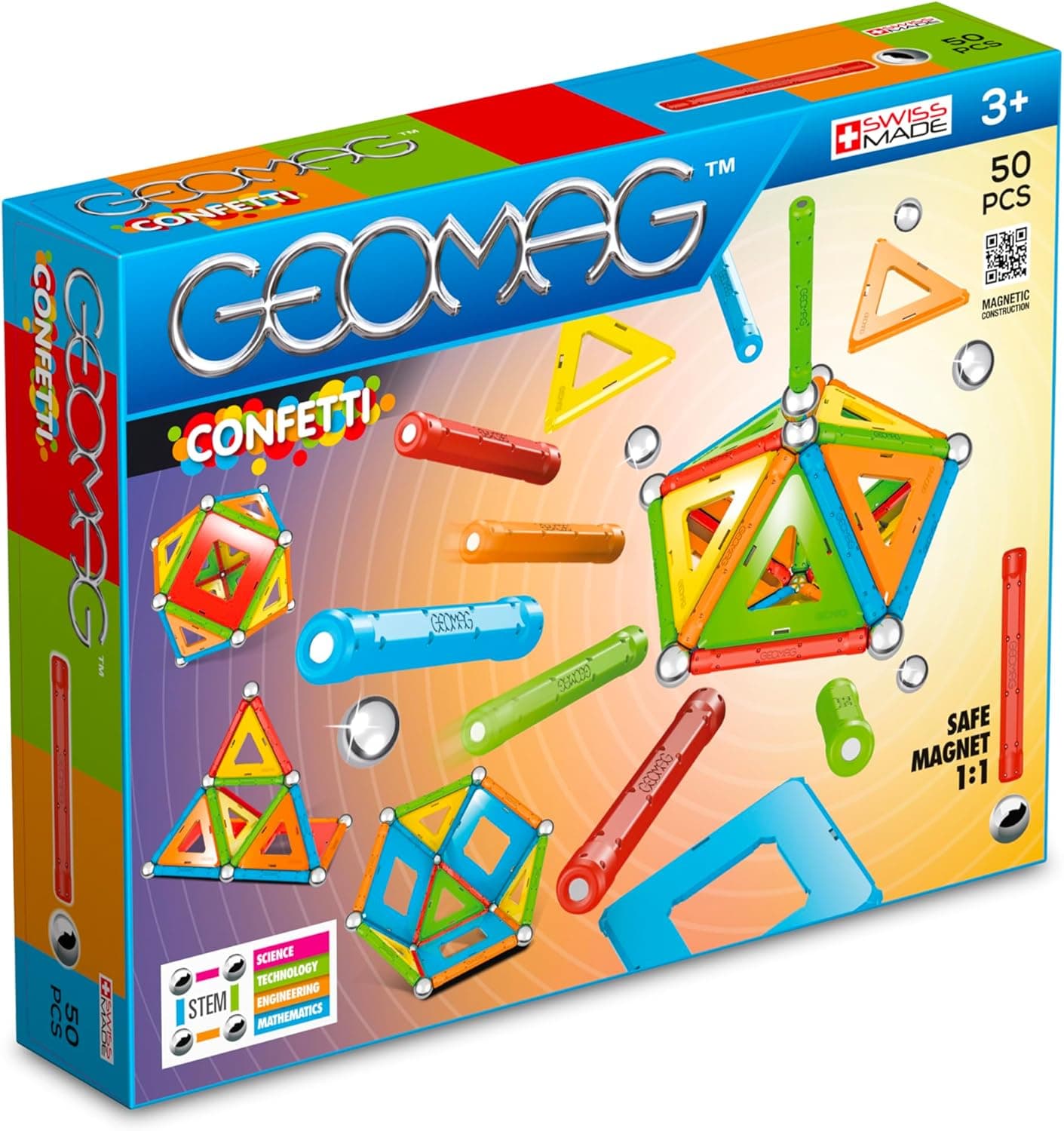 Geomag Classic Confetti 50 Piezas Juego de construcción magnético, Regalo para niños y niñas de 5, 6, 7, 8, 9, 10, 11, 12 y 13 años, construcciones magnéticas, Juegos para niños.