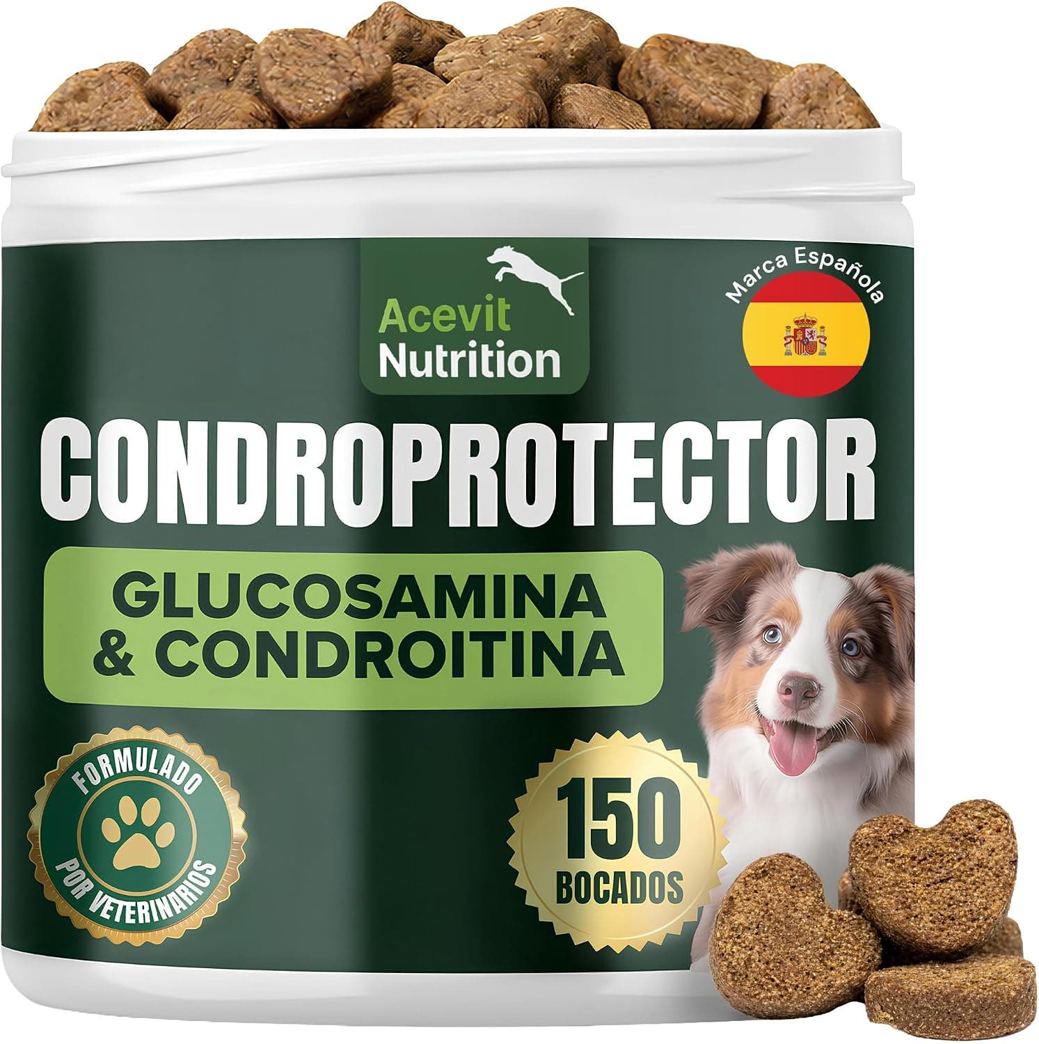 Condroprotector Perros, 150 Uds, 100% Natural, Antiinflamatorio, Articulaciones y Cartílagos, Antiartrosis con Colágeno, Glucosamina, Condroitina, MSM, Ácido Hialurónico, Omega 3 y 6