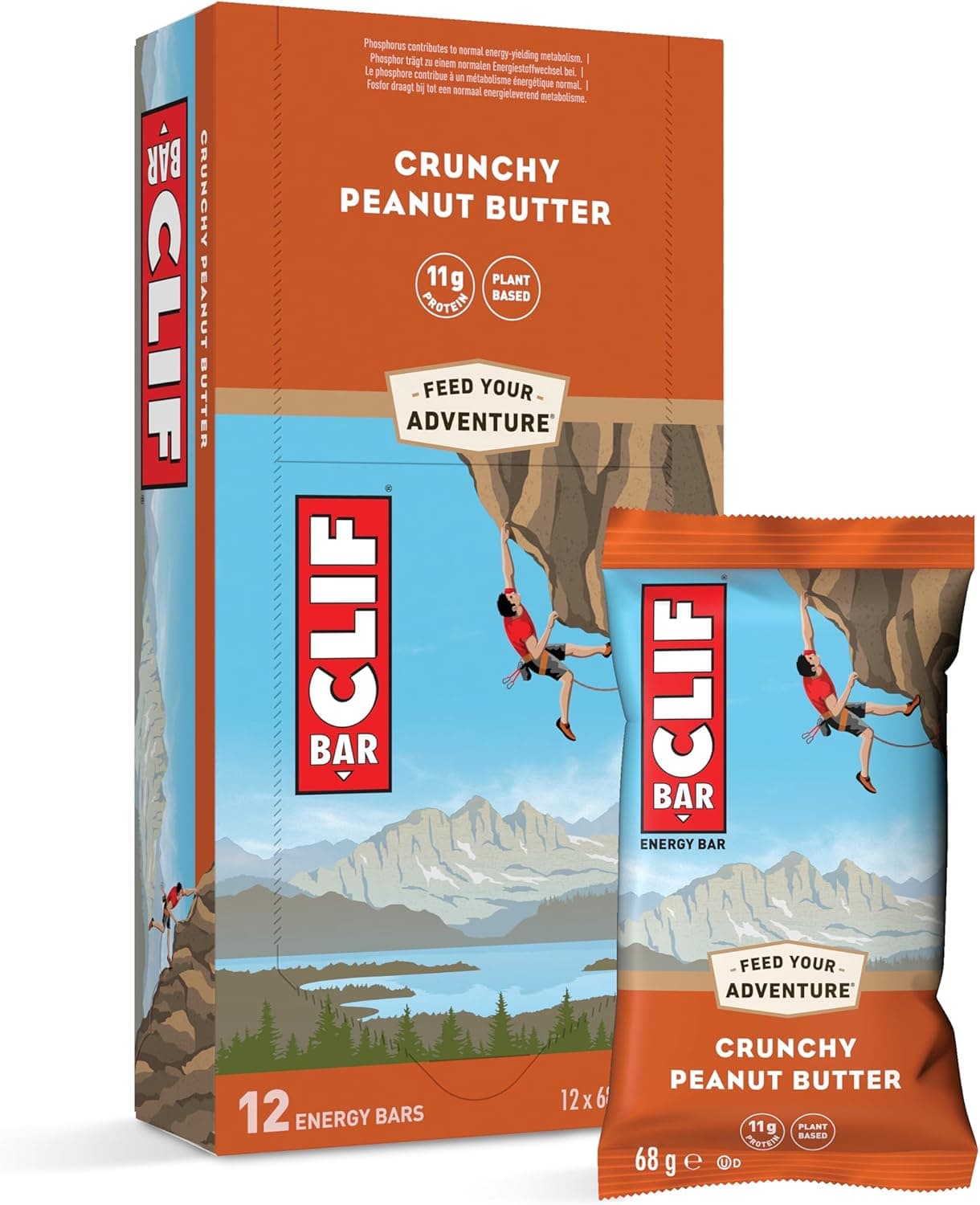 CLIF BAR Crunchy Peanut Butter Barritas Energéticas, 12 x 68 g