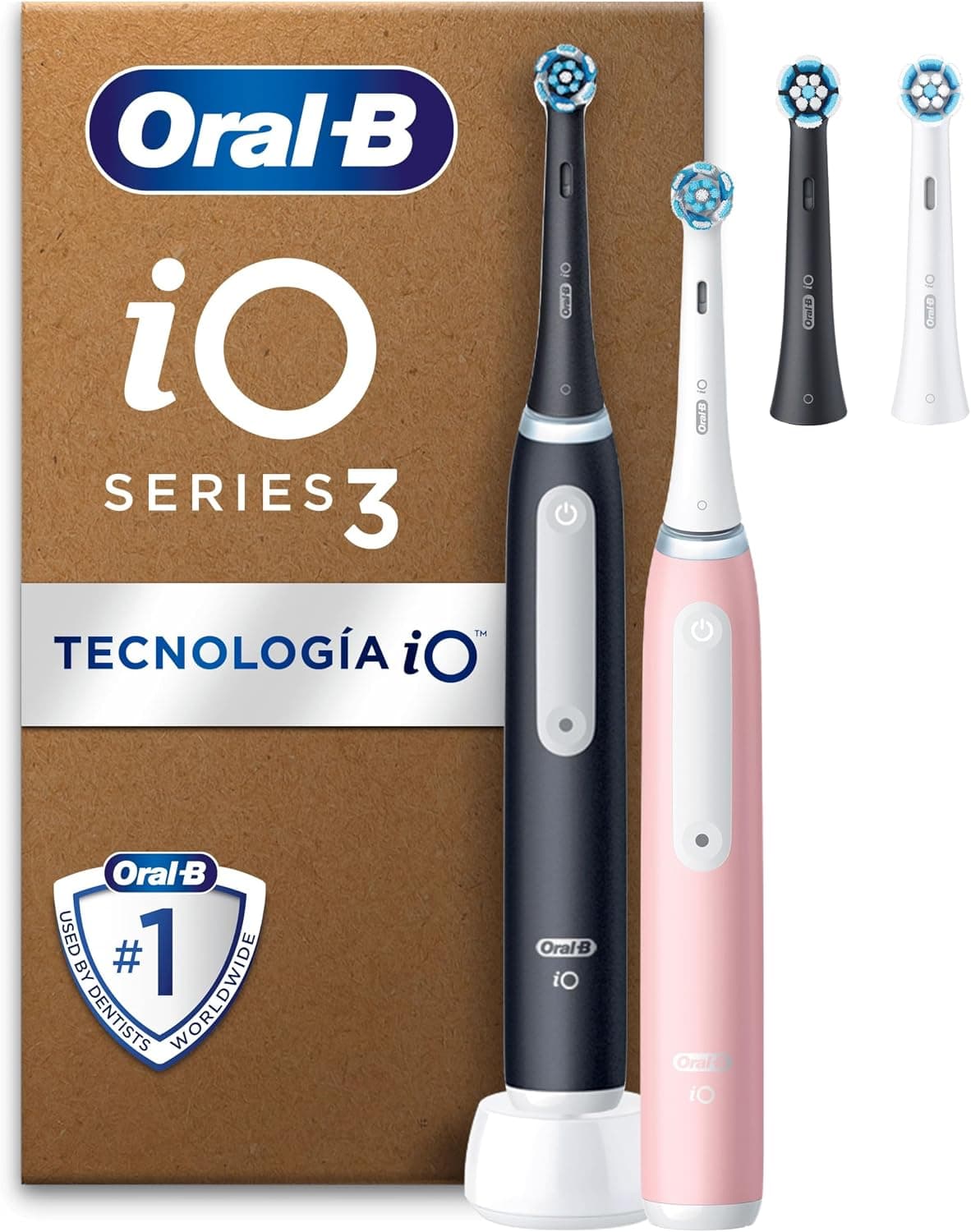 Oral-B iO 3 Cepillos de Dientes Eléctricos, Negro Y Rosa, Pack de 2