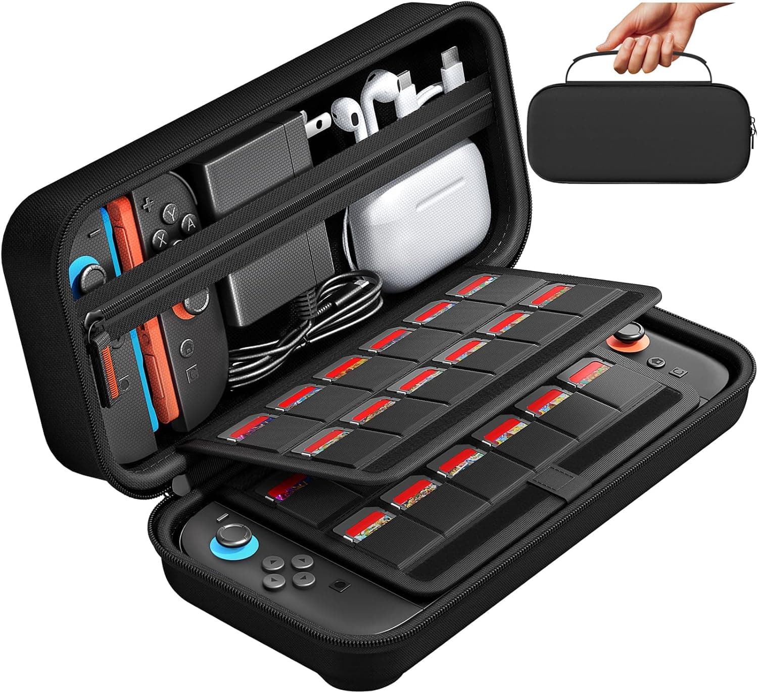 daydayup Funda Compatible con Nintendo Switch 2 Consola, Funda de Transporte Dura para Nintendo Switch 2, Funda Protectora con Almacenamiento para 20 Juegos, Consola y Accesorios, Color Negro