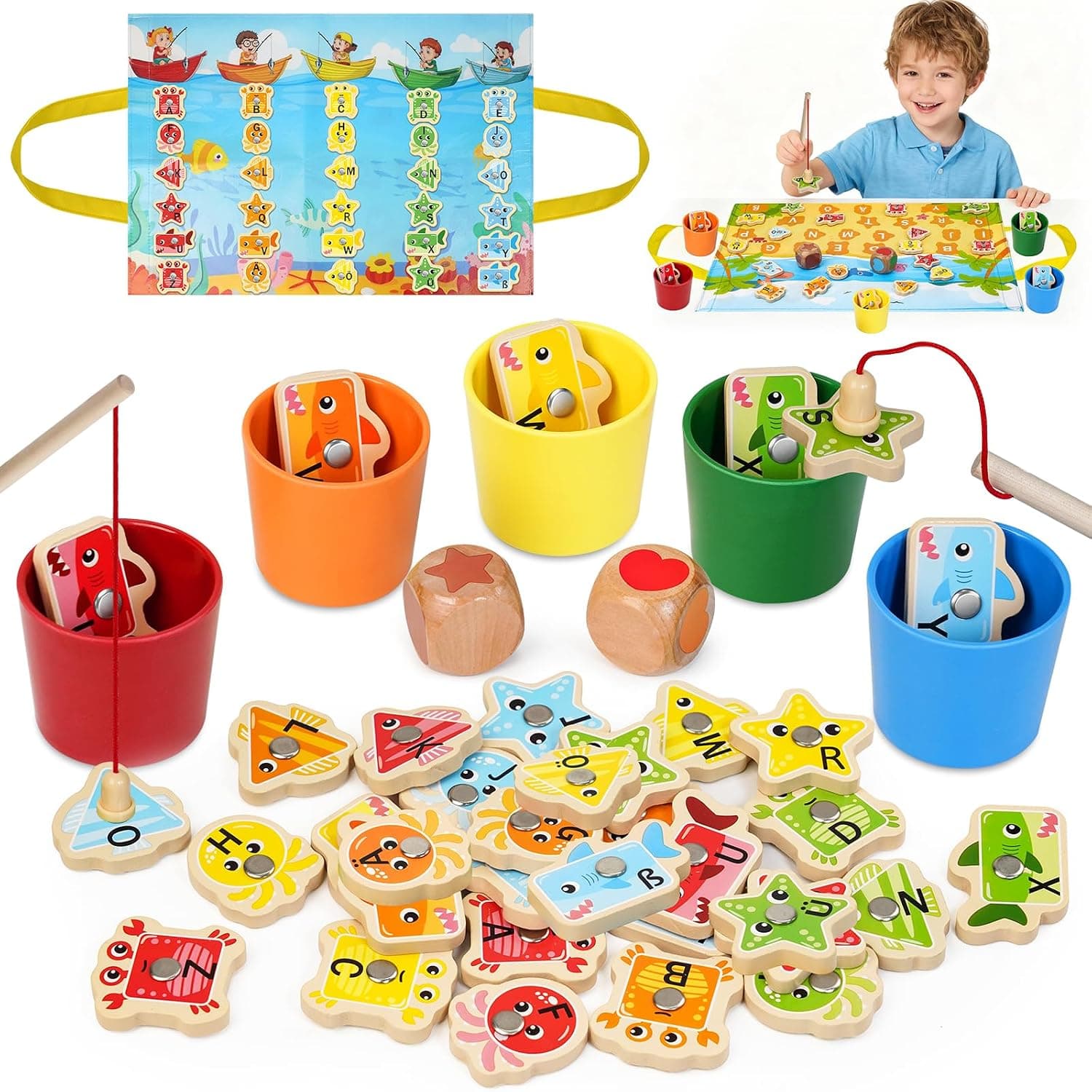 Juguetes Niños 2 3 4 Años, Juguetes Montessori 2-4 Años de Madera para Pescar en Español - Juegos Educativos Niños 2-4 Años, Regalos Cumpleaños Niños 2-5 Años (Alemán Juegos)