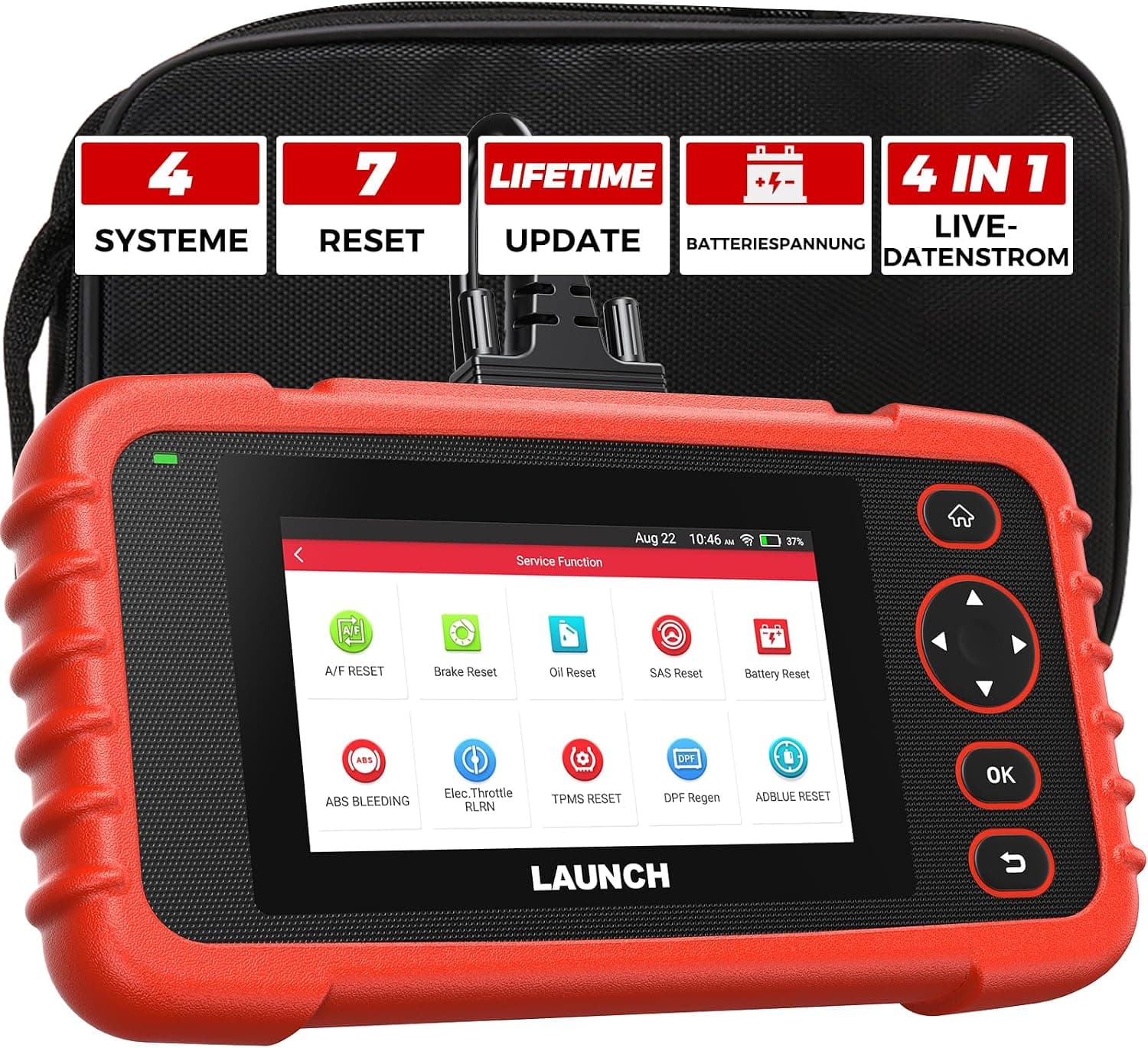 LAUNCH CRP123X V3.0 - Dispositivo de diagnóstico profesional OBD2 para todos los coches y marcas - Diagnóstico de 4 sistemas con reinicio: servicio de aceite EPB DPF, prueba de batería SAS/BMS