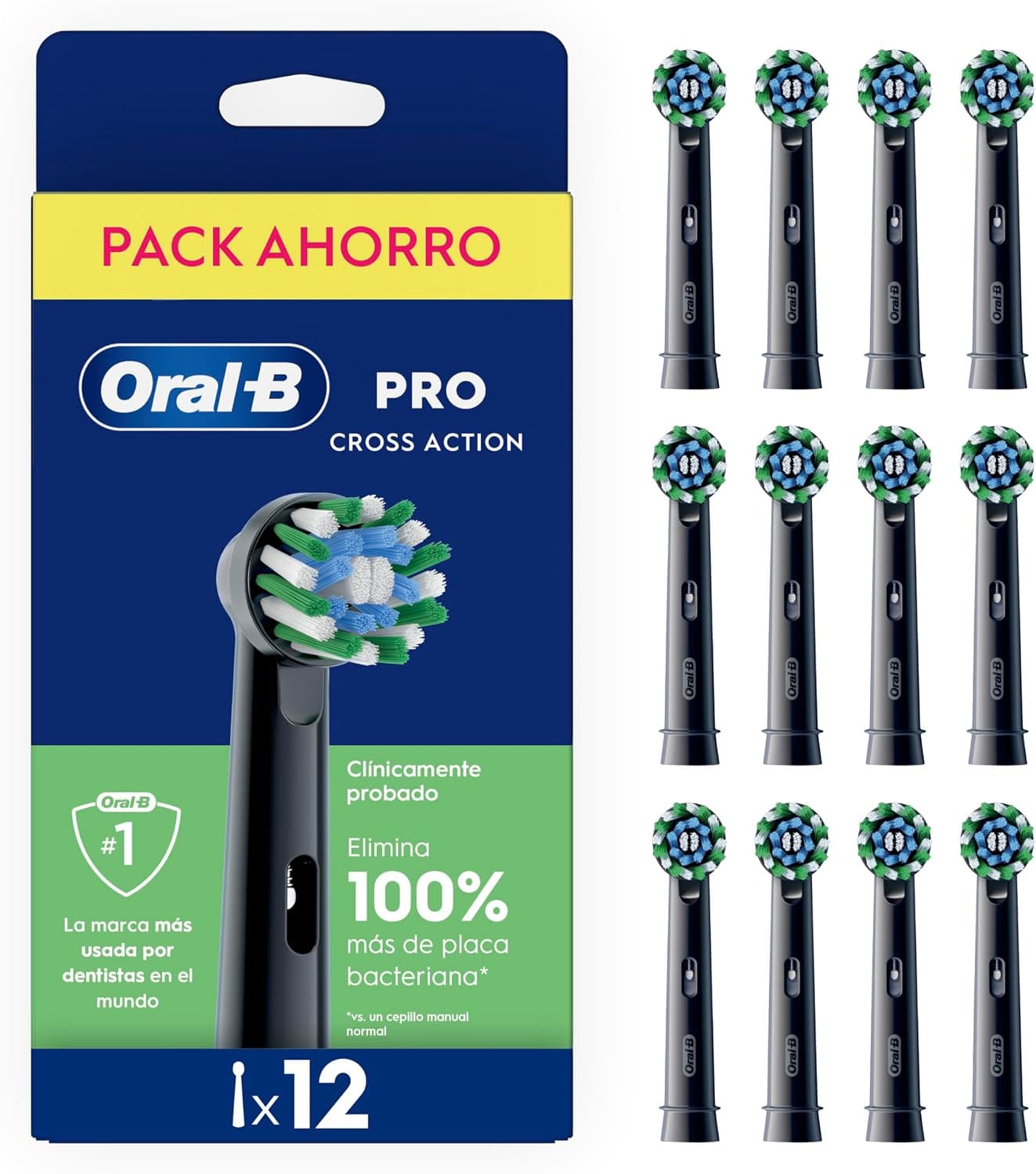 Oral-B Pro CrossAction Cabezales de Recambio Originales, Negro, Pack de 12