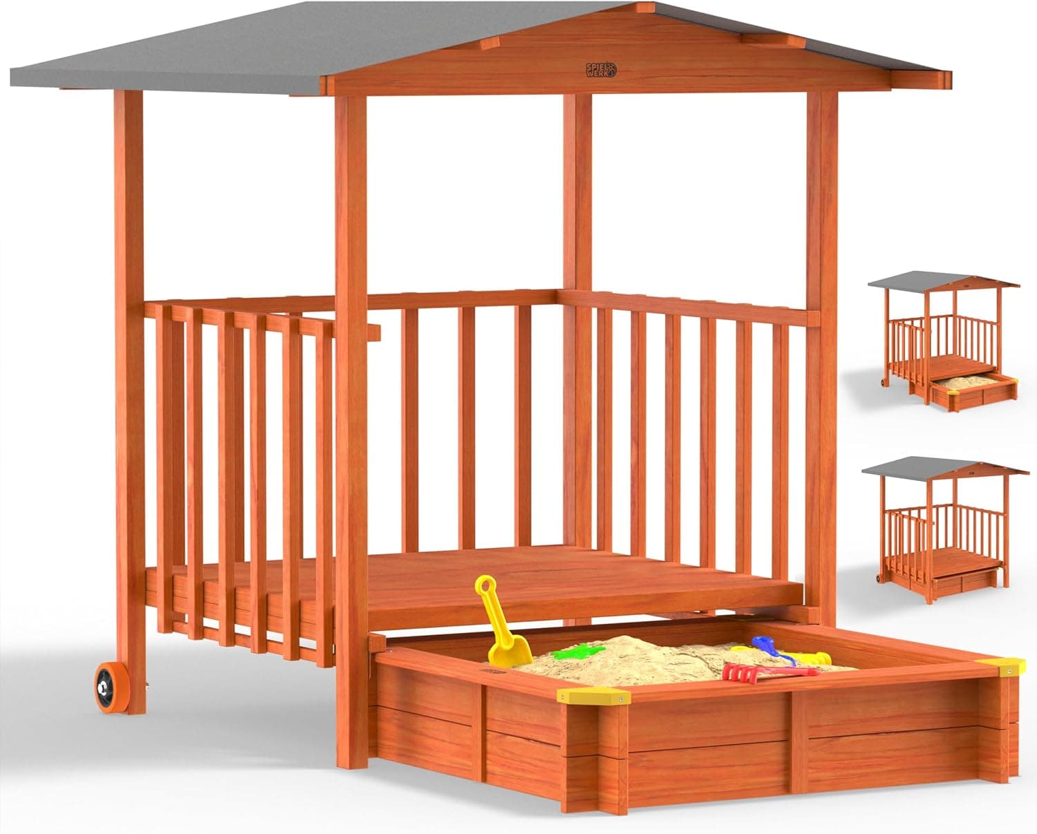 SPIELWERK Arenero Infantil con Porche Madera UV50+ con Ruedas