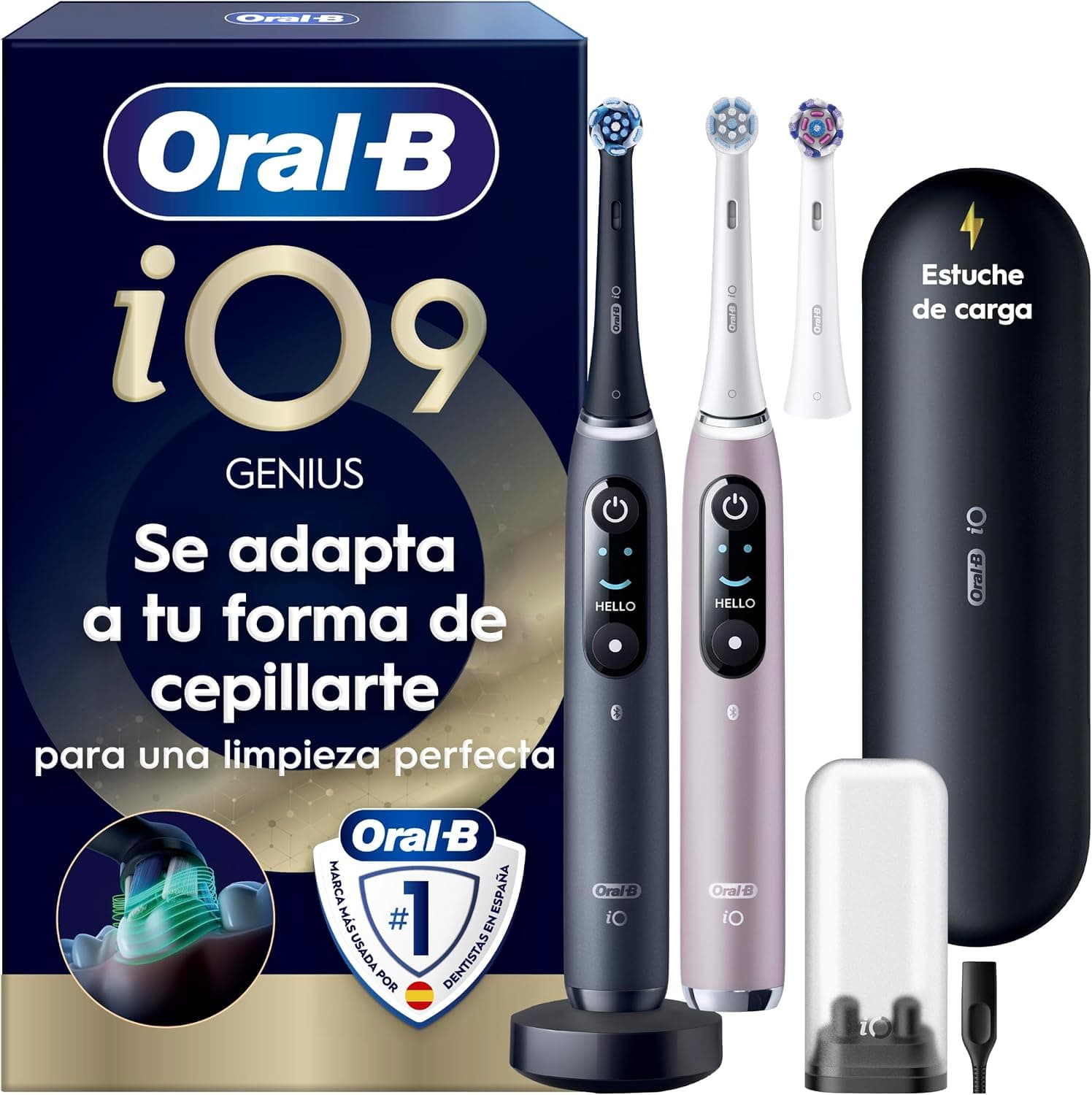 Oral-B iO 9 Cepillos de Dientes Eléctricos, Negro y Rosa, Pack de 2