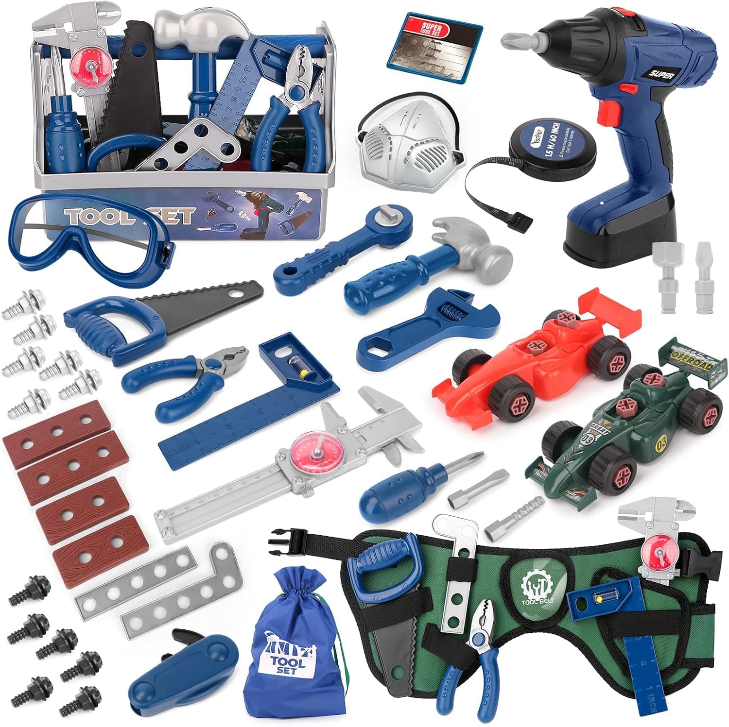 Vanplay Juguetes Niños 3 4 Años Herramientas Juguete Juego Herramientas Regalo para Niños Niñas 3 4 5 6 Años (Azul Oscuro, 87 Piezas)