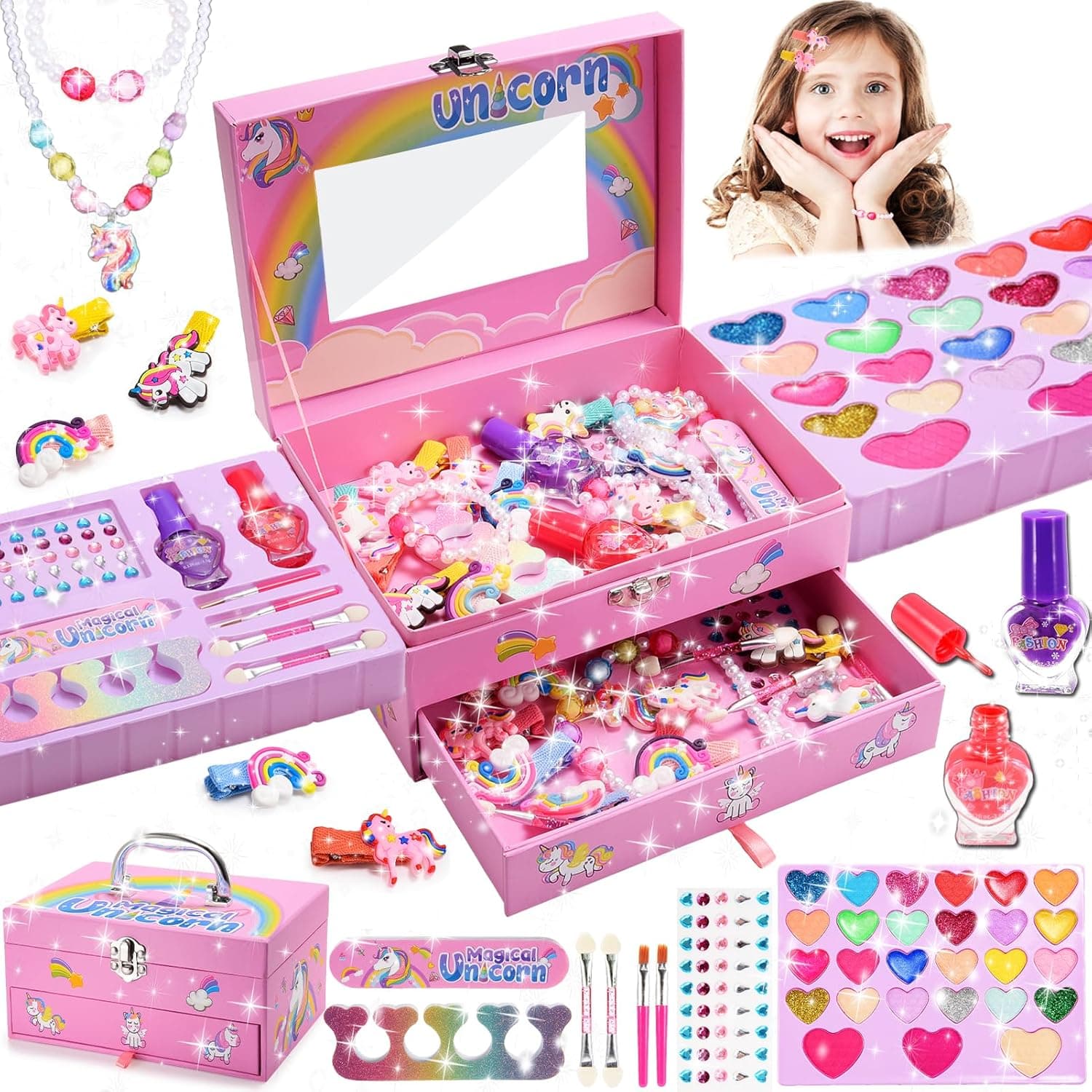 Maquillaje para Niñas, Juguetes 3-10 Años, Maletín Unicornio, Estuche de Maquillaje, Regalo de Cumpleaños