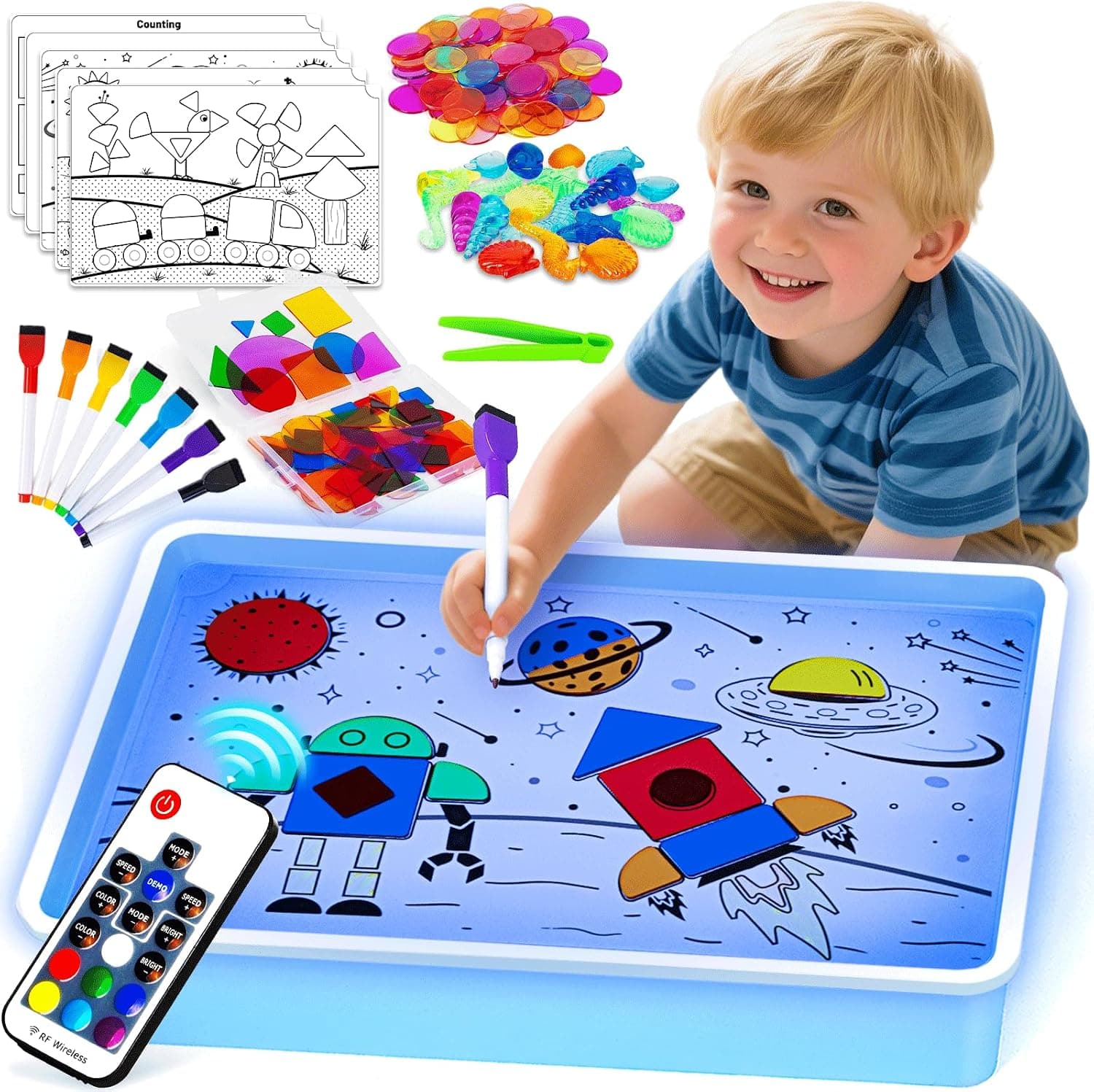 Yellcetoy Juguetes Sensoriales para el Autismo,Mesa de Actividades con luz cambiante para rastreo, Juguetes educativos para TDAH y Tea, Ideal para el hogar y la Escuela