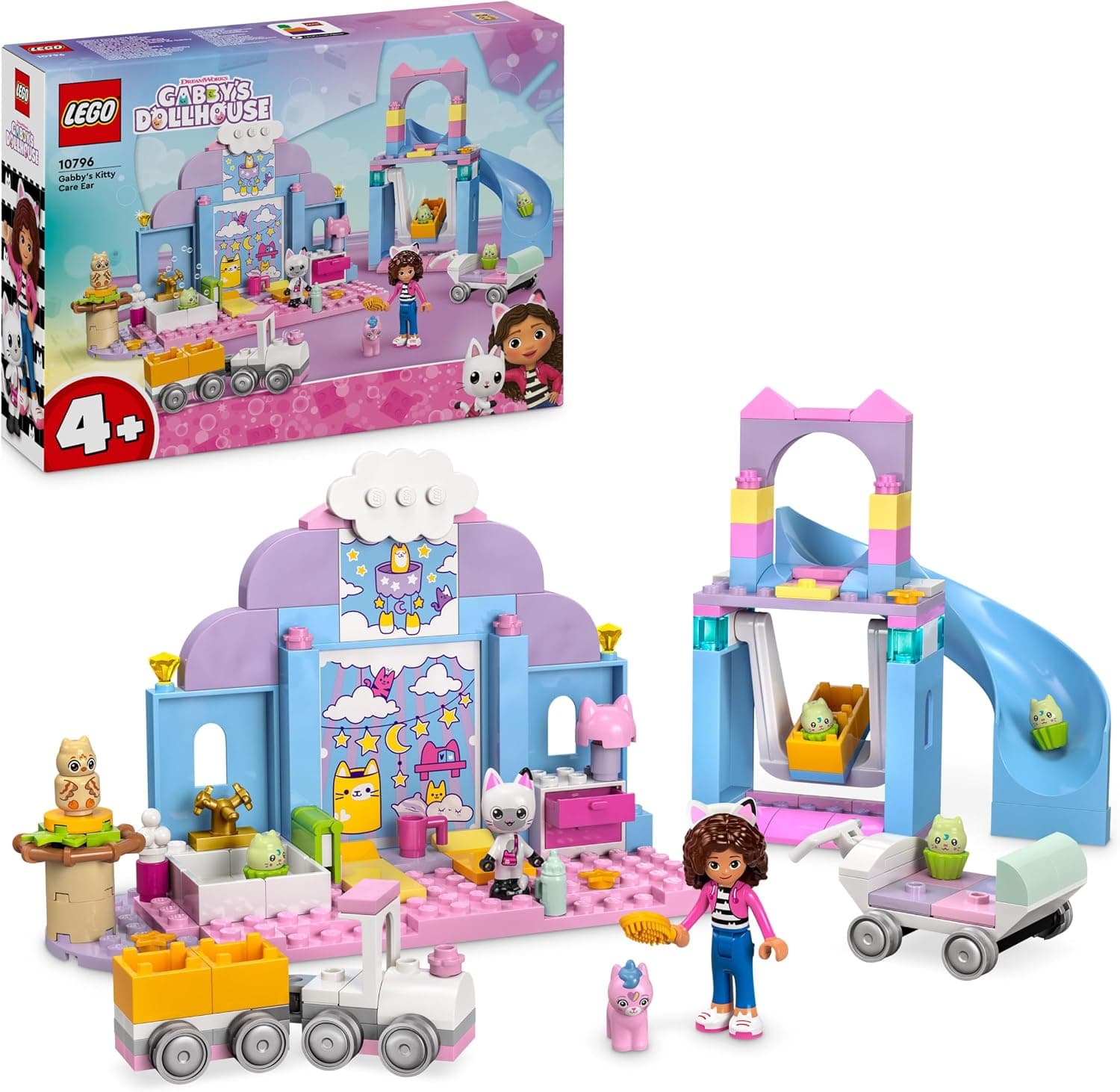 Lego La Casa de Muñecas de Gabby Guardería de Gatitos de Gabby - Juguete con Animales y Coche, Tobogán, Figuras y Accesorio de Casita de Muñecas - Regalo de Cumpleaños para Niñas de 4+ Años 10796
