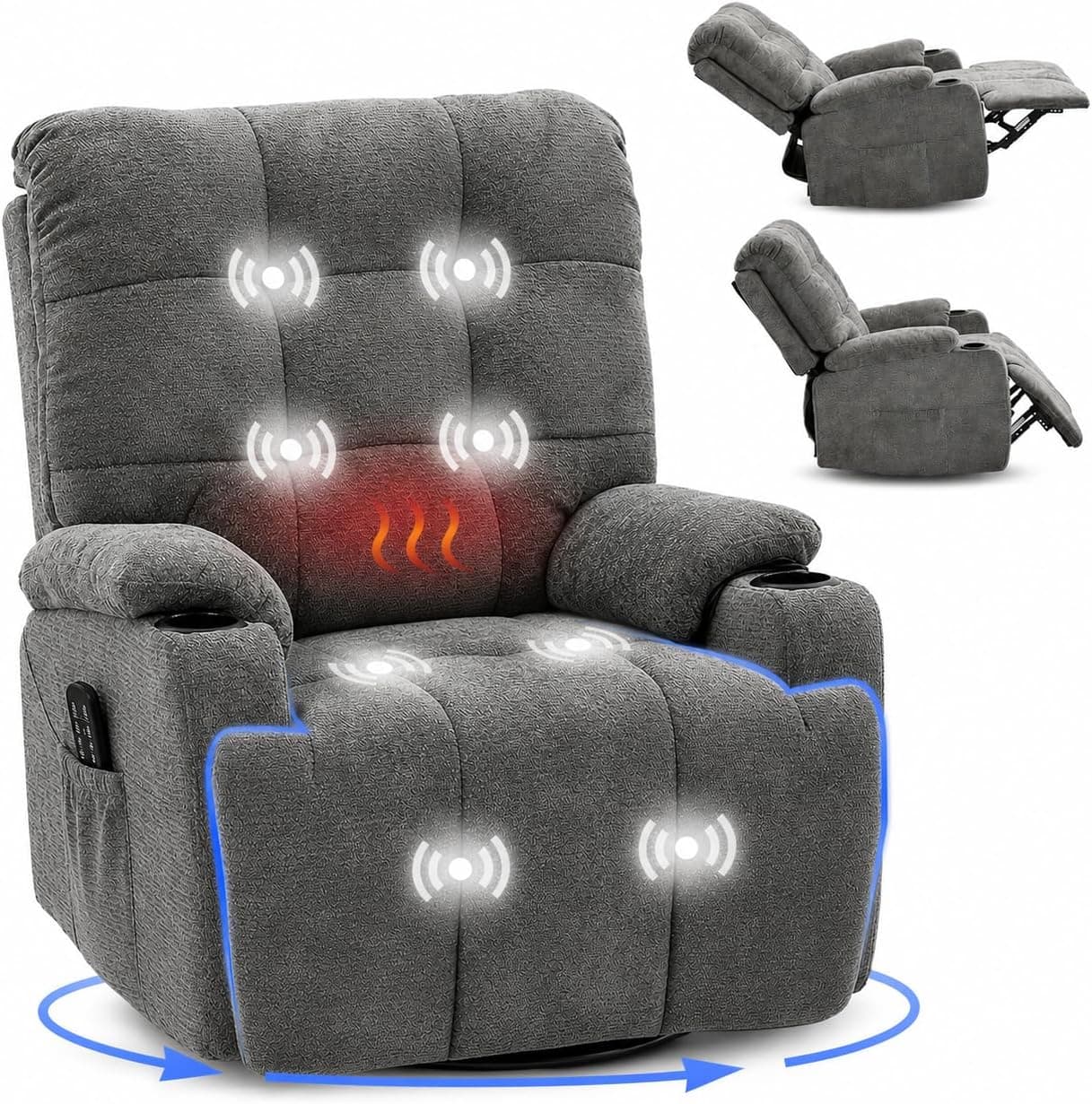 FLEXISPOT Sillón Relax Eléctrico Giratorio 270°, Masaje y Calor,Carga 200kg